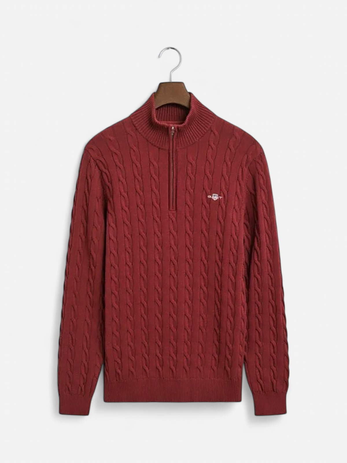 Gant miesten neule, COTTON CABLE HALF ZIP Tumma Luumunpunainen - Kekäle.fi