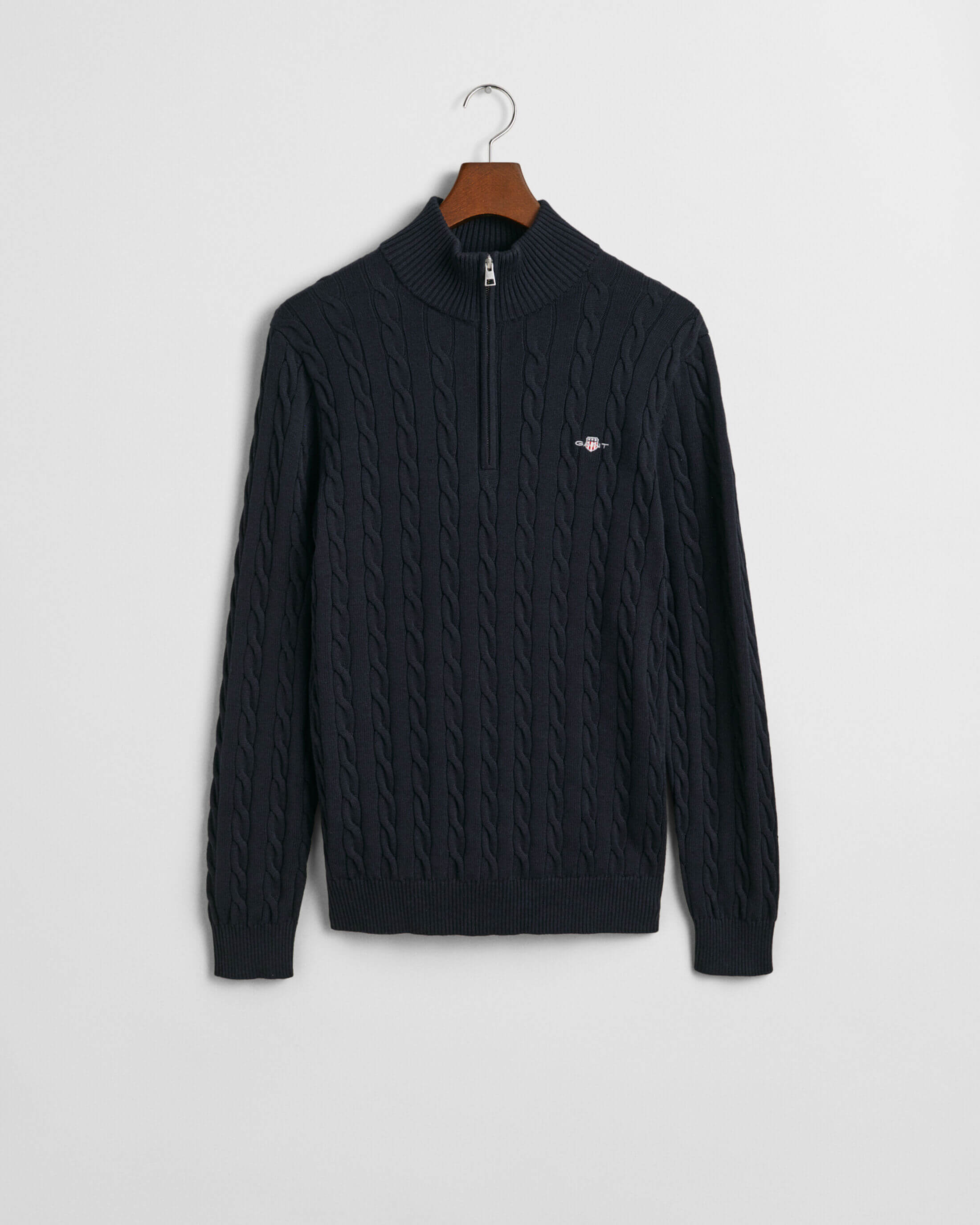 gant-miesten-neule-cotton-cable-half-zip-tummansininen-3