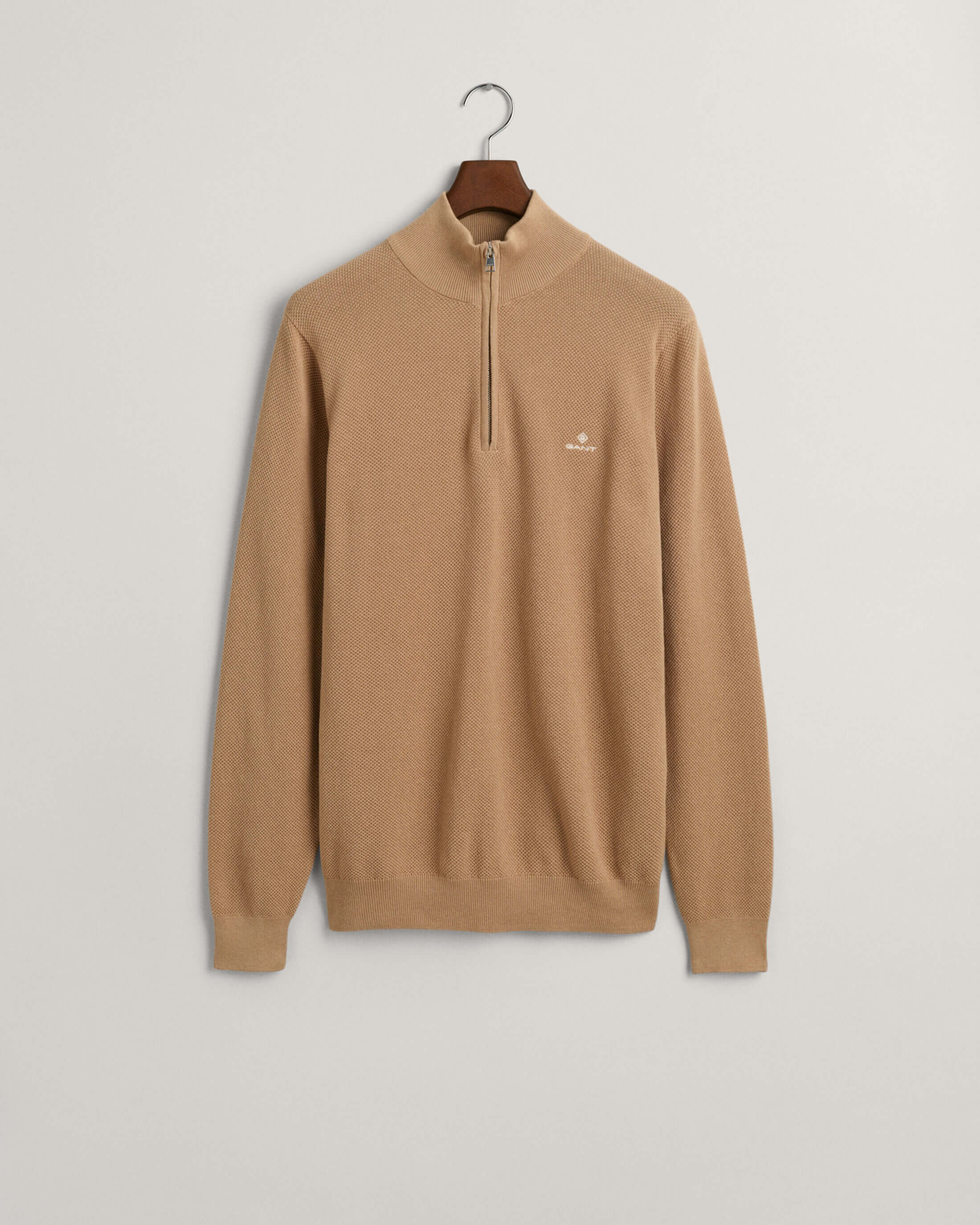 gant-miesten-neule-cotton-pique-half-zip-beige-3