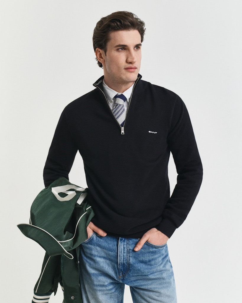 gant-miesten-neule-cotton-pique-half-zip-musta-1