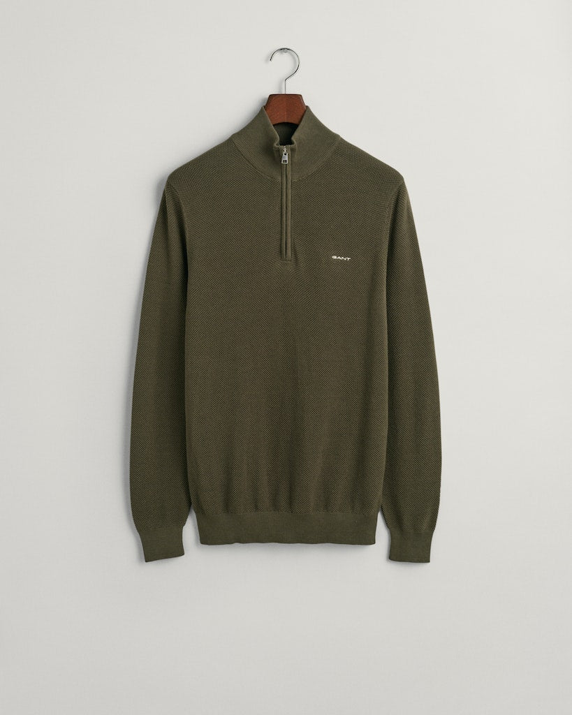 gant-miesten-neule-cotton-pique-half-zip-tummanvihrea-3