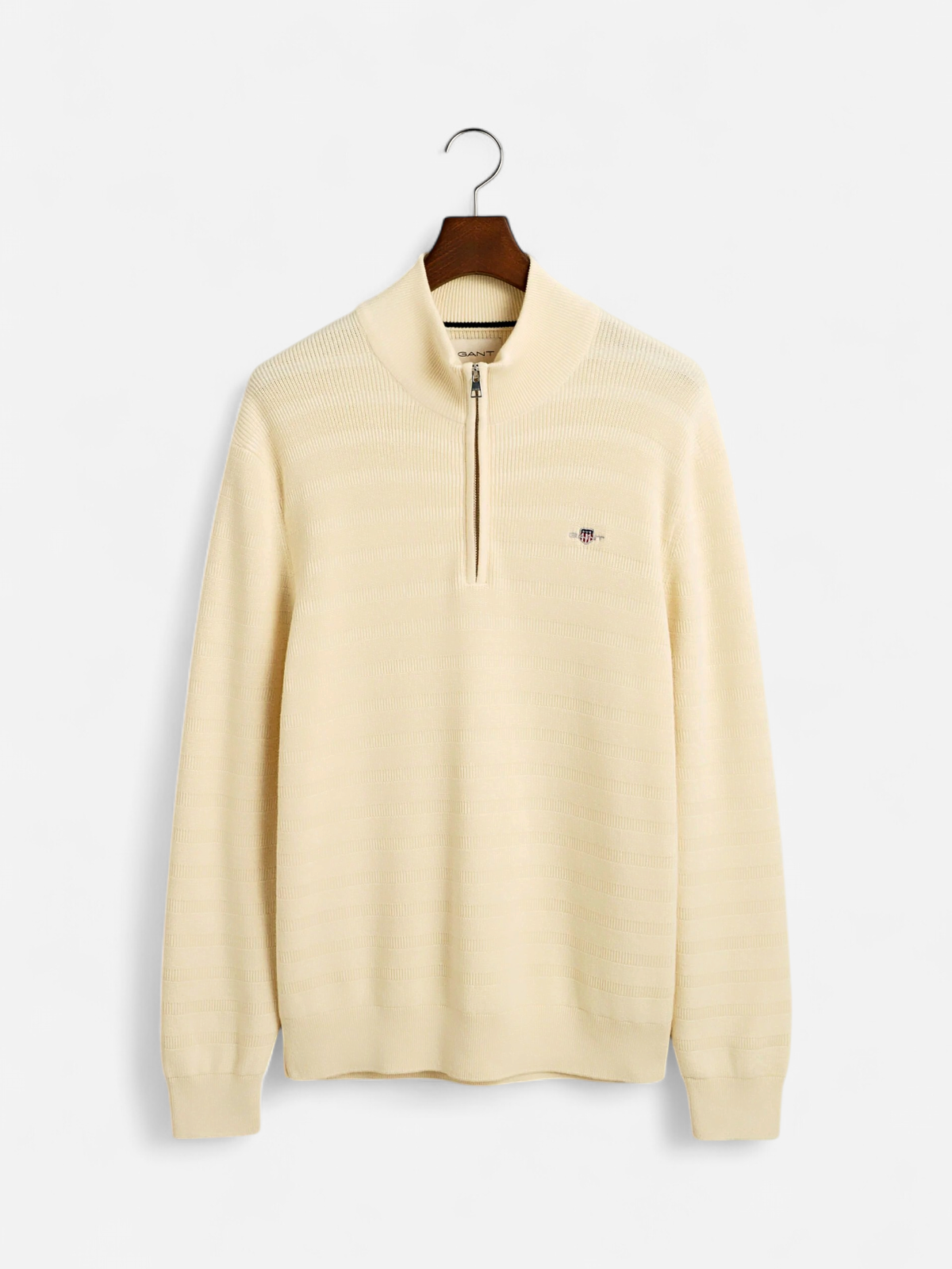 Gant miesten neule, STRIPE TEXTURED ZIP Valkoinen - Kekäle.fi