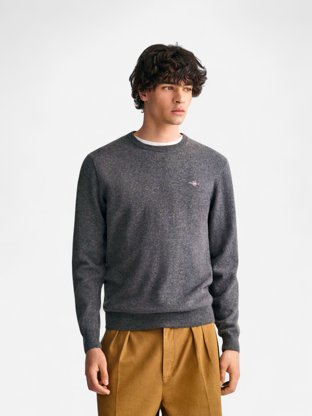 Gant Miesten Neulepaita, SUPERFINE LAMBSWOOL C-NECK Tummanharmaa - Kekäle.fi
