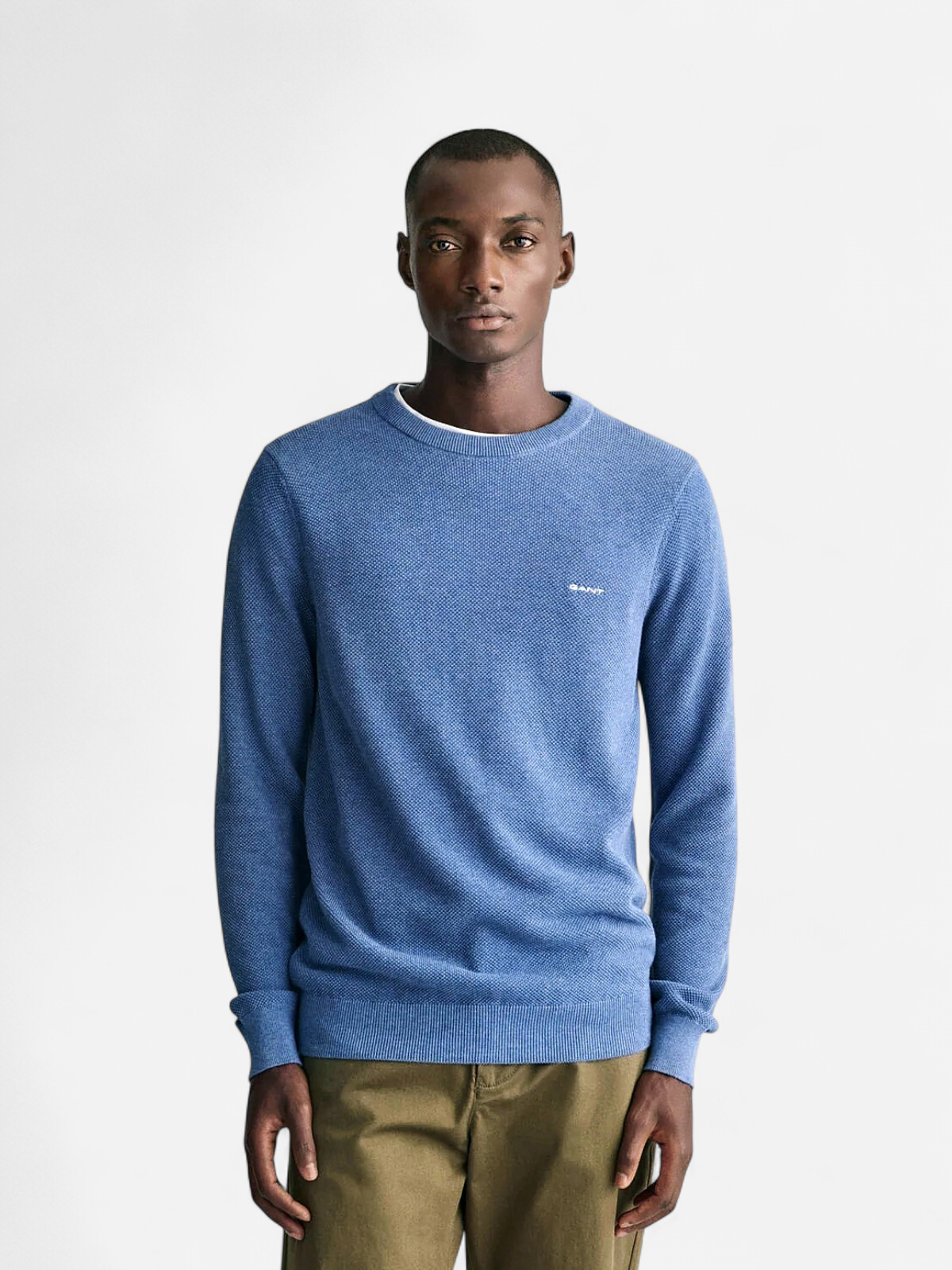Gant Miesten Neulepusero, COTTON PIQUE C-NECK Indigo - Kekäle.fi