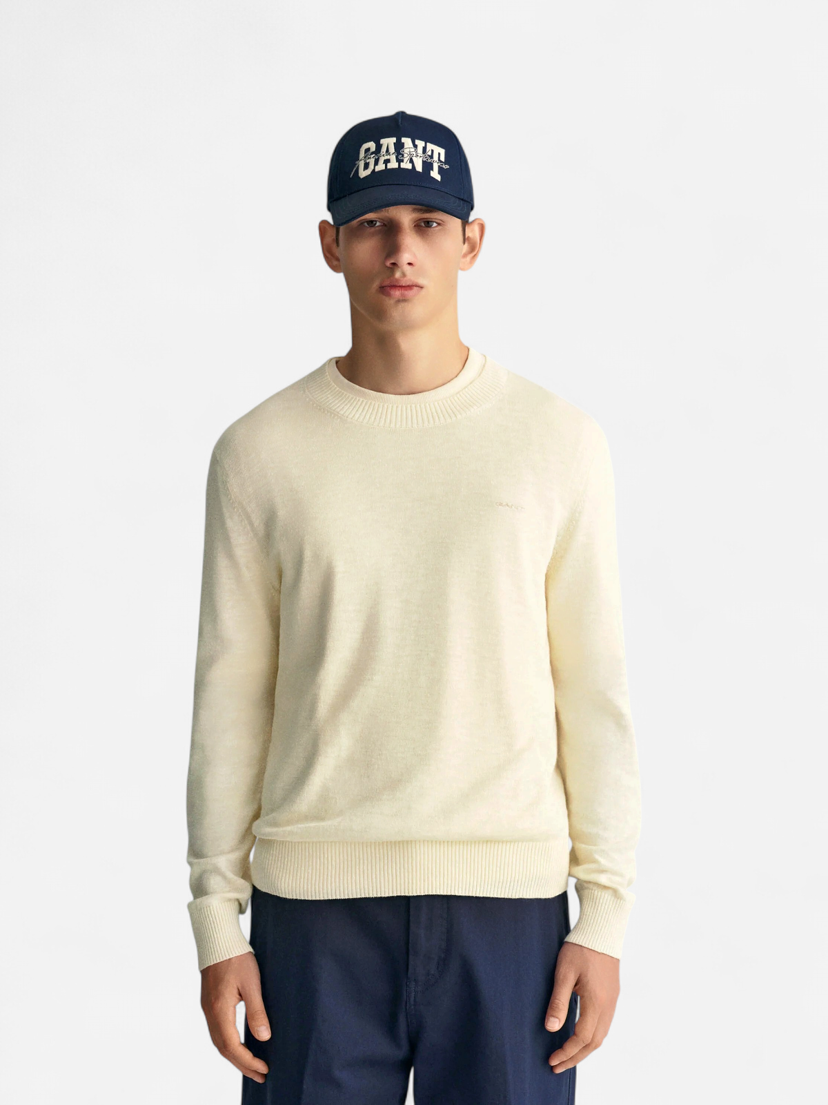 Gant Miesten Neulepusero, TEXTURE COTTON C-NECK Valkoinen - Kekäle.fi