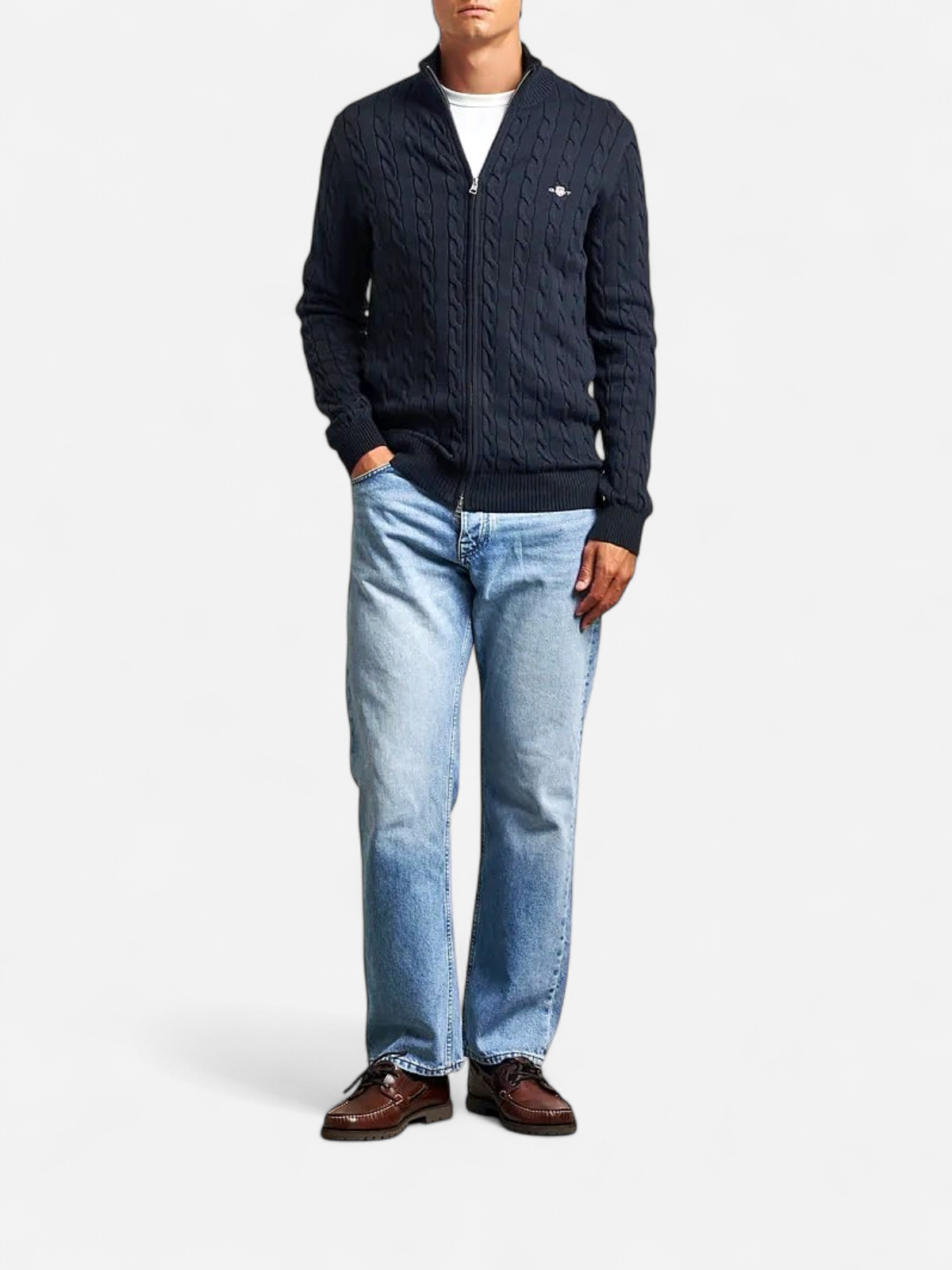 Gant miesten neuletakki, COTTON CABLE ZIPPED CARDIGAN Tummansininen - Kekäle.fi