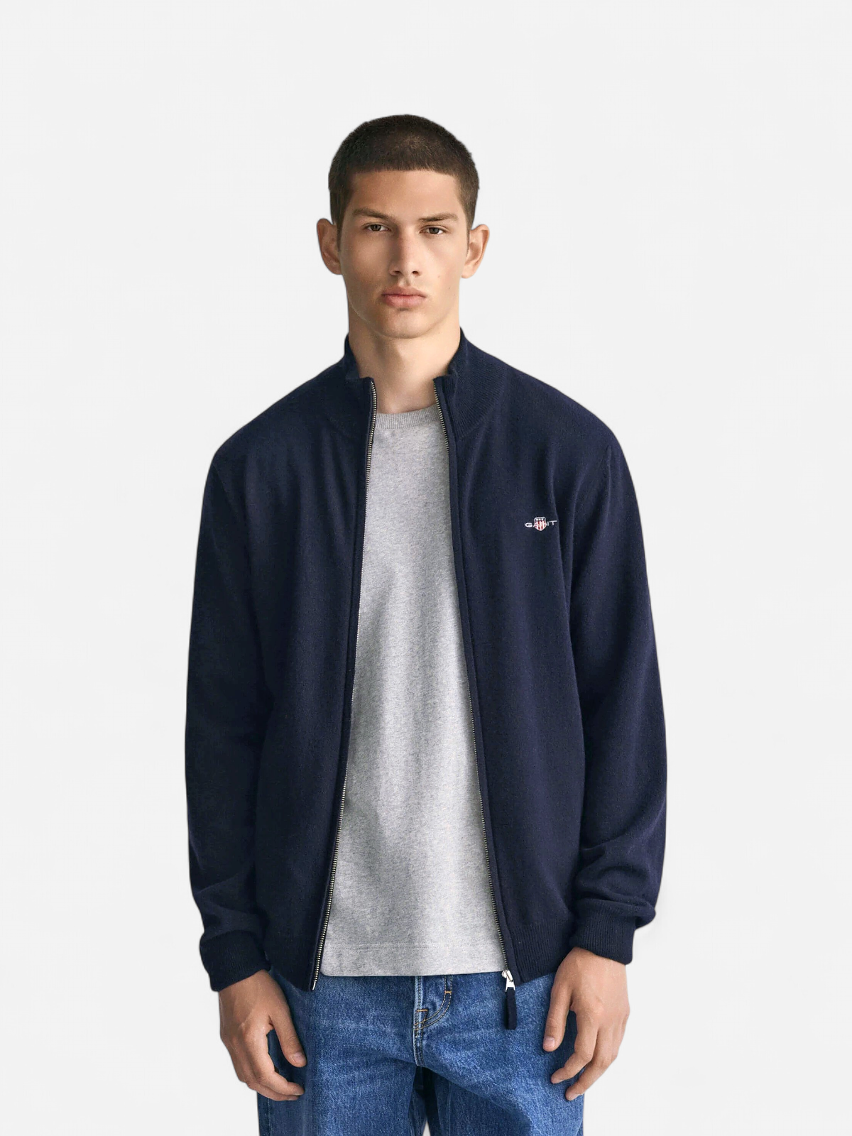 Gant miesten neuletakki, SUPERFINE LAMBSWOOL ZIP CARDIGAN Tummansininen - Kekäle.fi