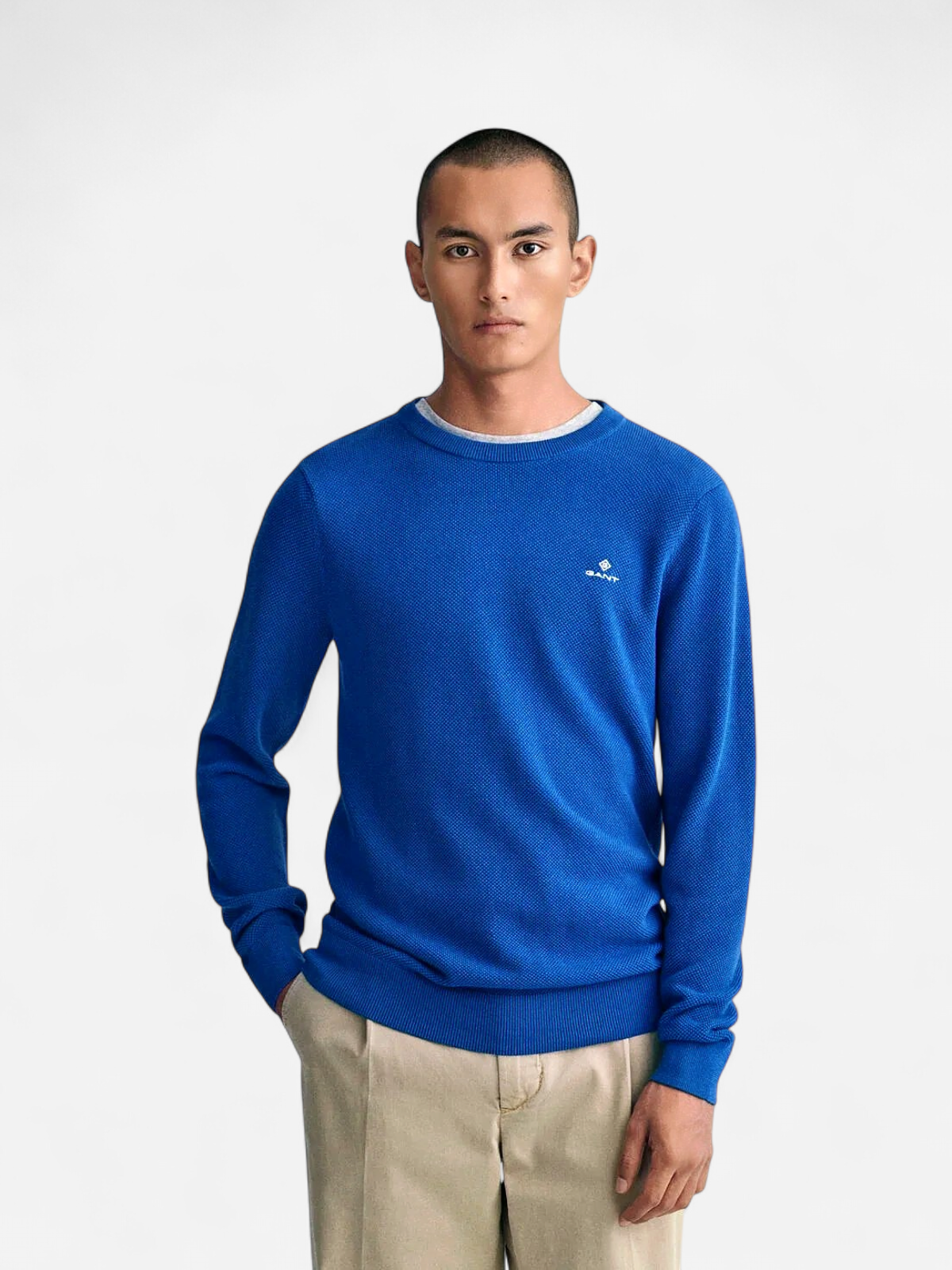 Gant Miesten Puuvillaneule, Cotton Pikee Crew Sininen - Kekäle.fi