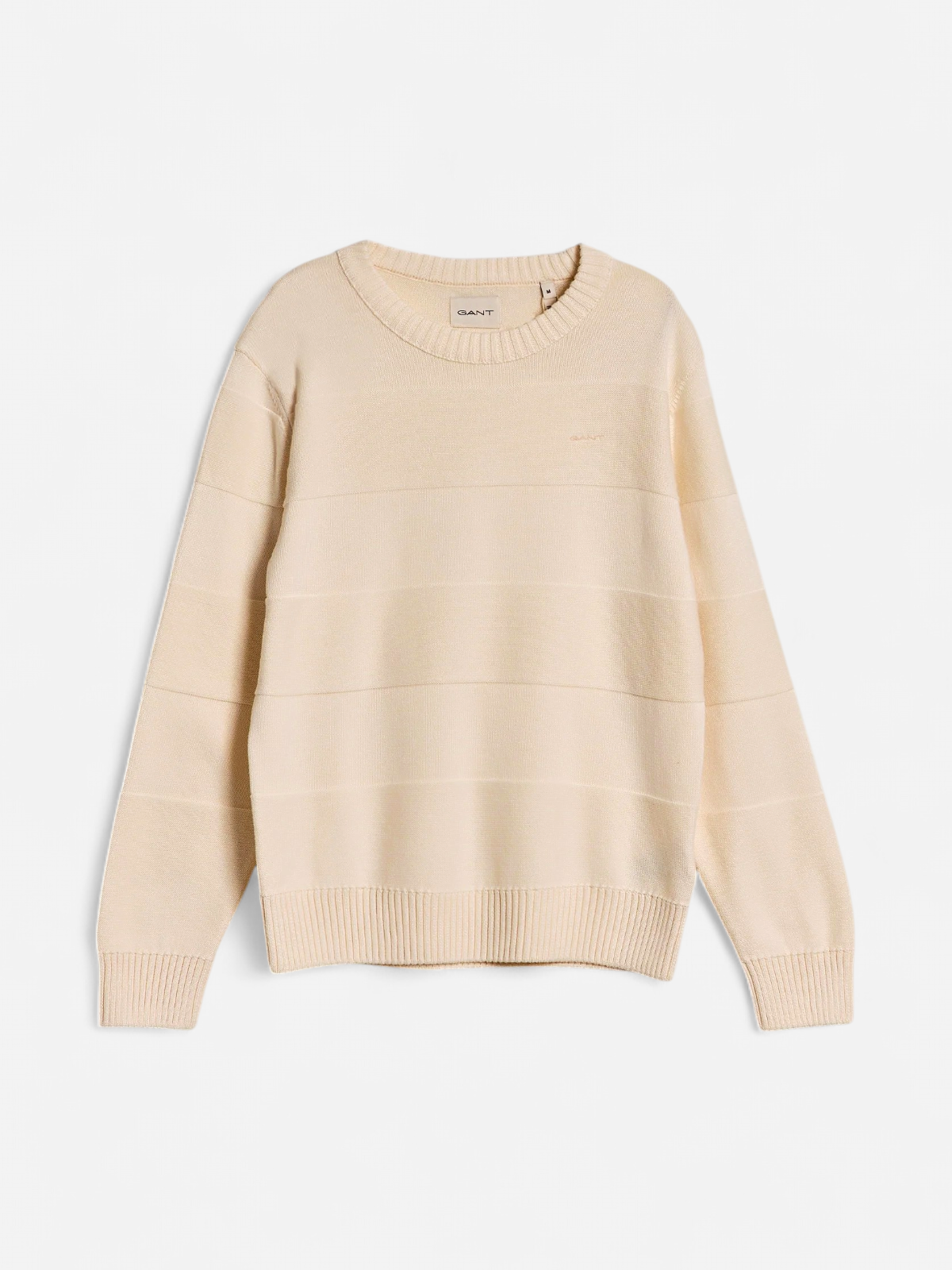 Gant Miesten Puuvillaneule, TONAL BARSTRIPE COTTON C-NECK Luonnonvalkoinen - Kekäle.fi