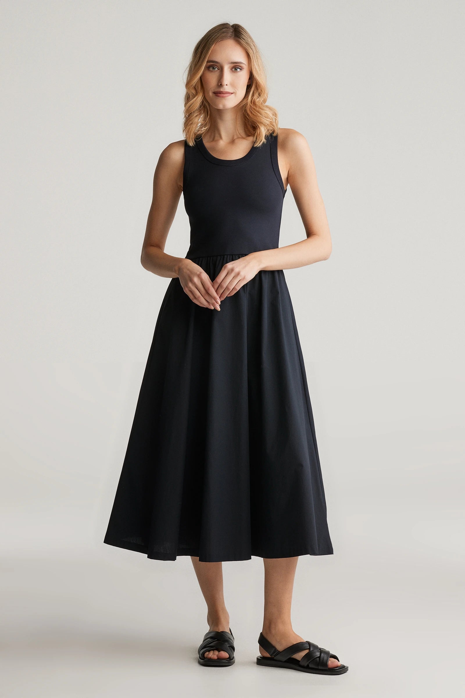 gant-naisten-mekko-midi-jersey-woven-combo-dress-musta-2