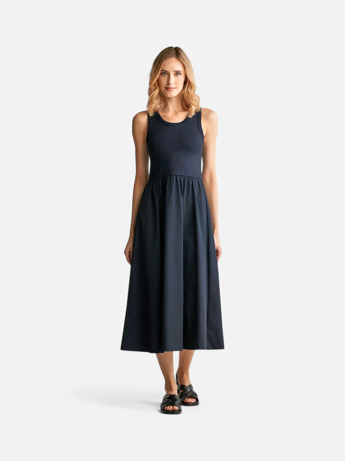 Gant naisten mekko, MIDI JERSEY WOVEN COMBO DRESS Musta - Kekäle.fi