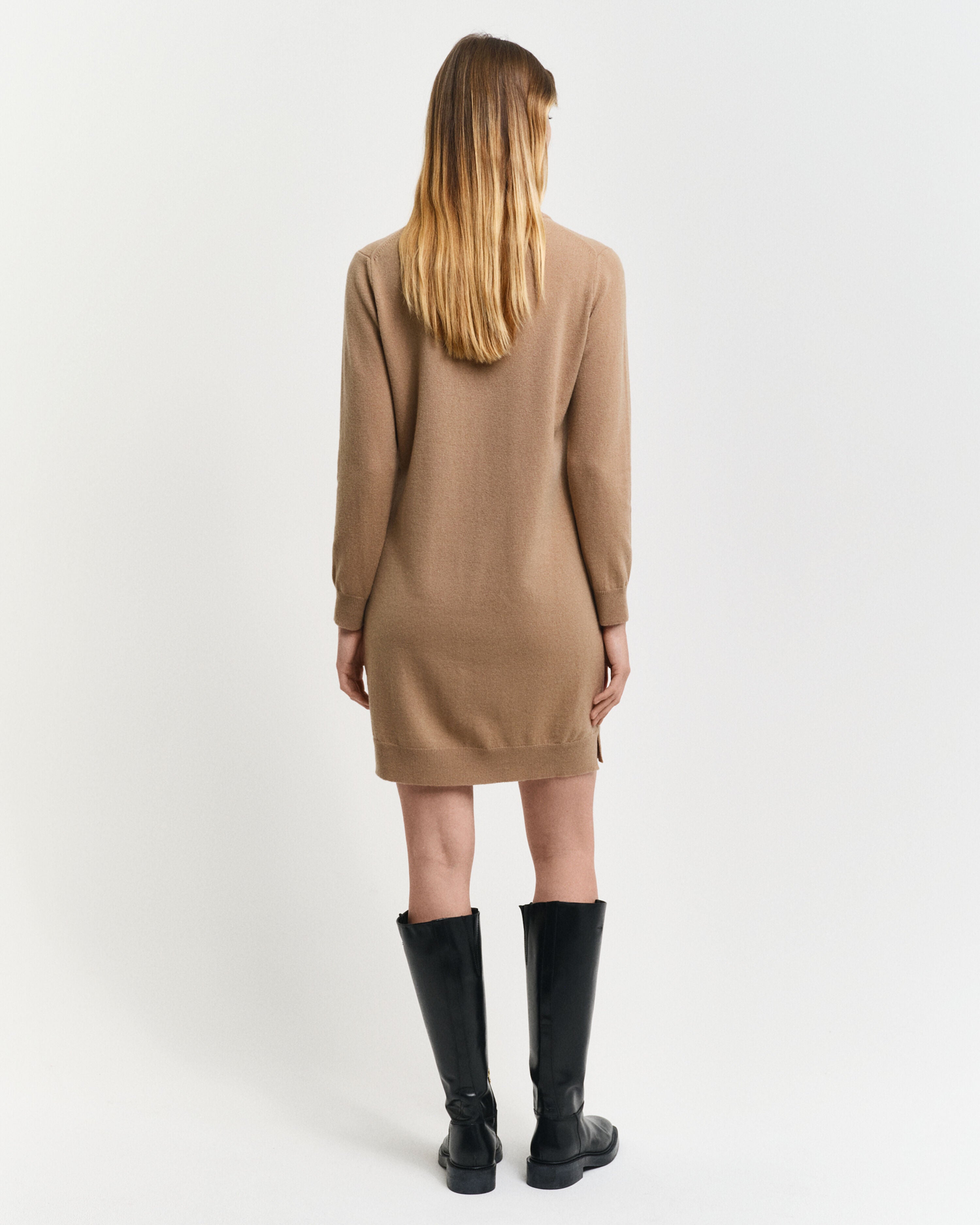 gant-naisten-mekko-superfine-lambswool-dress-vaalea-beige-2