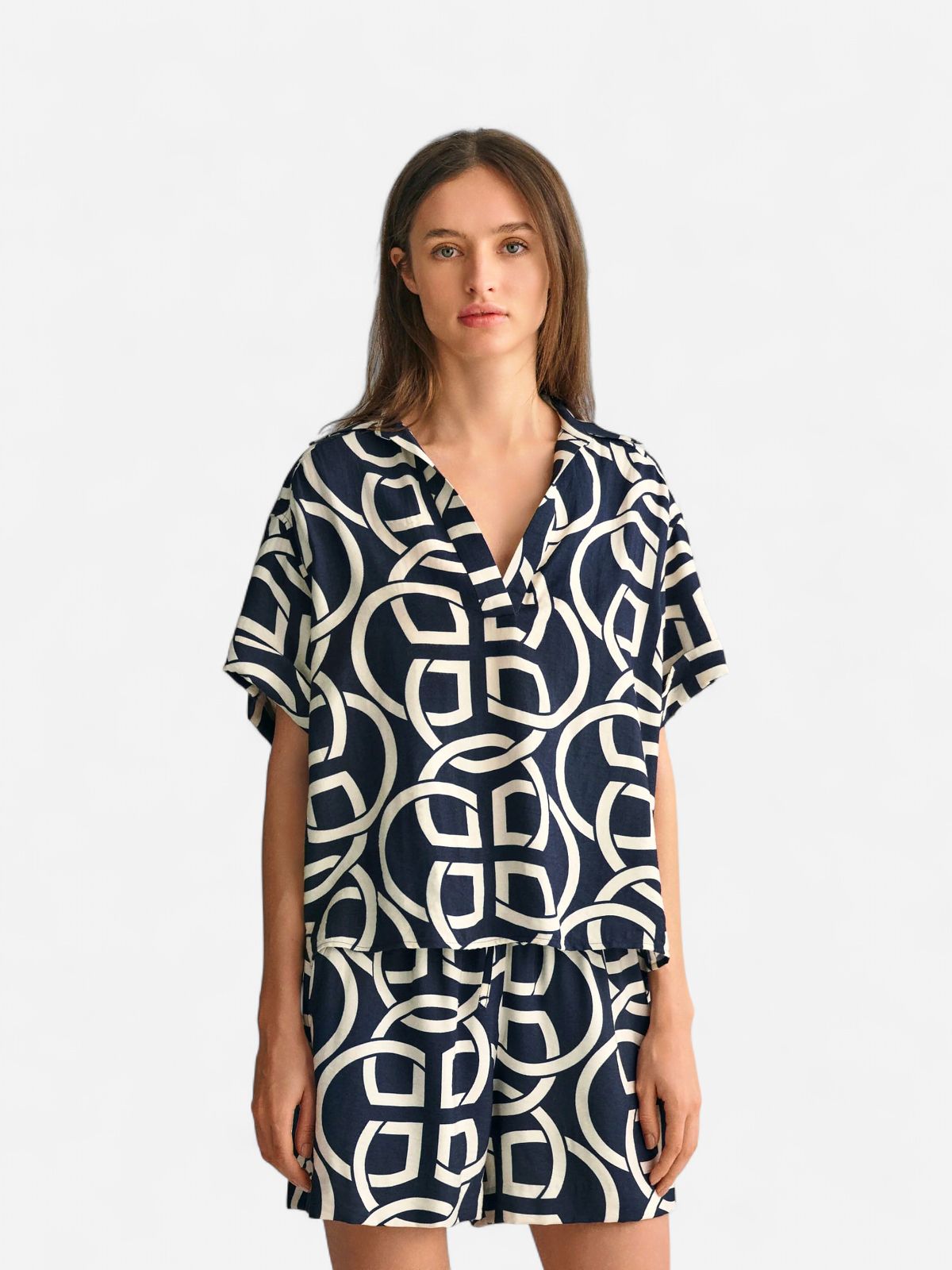 Gant naisten paita, REL MONOGRAM PRINT SS POPOVER Sininen Kuosi - Kekäle.fi