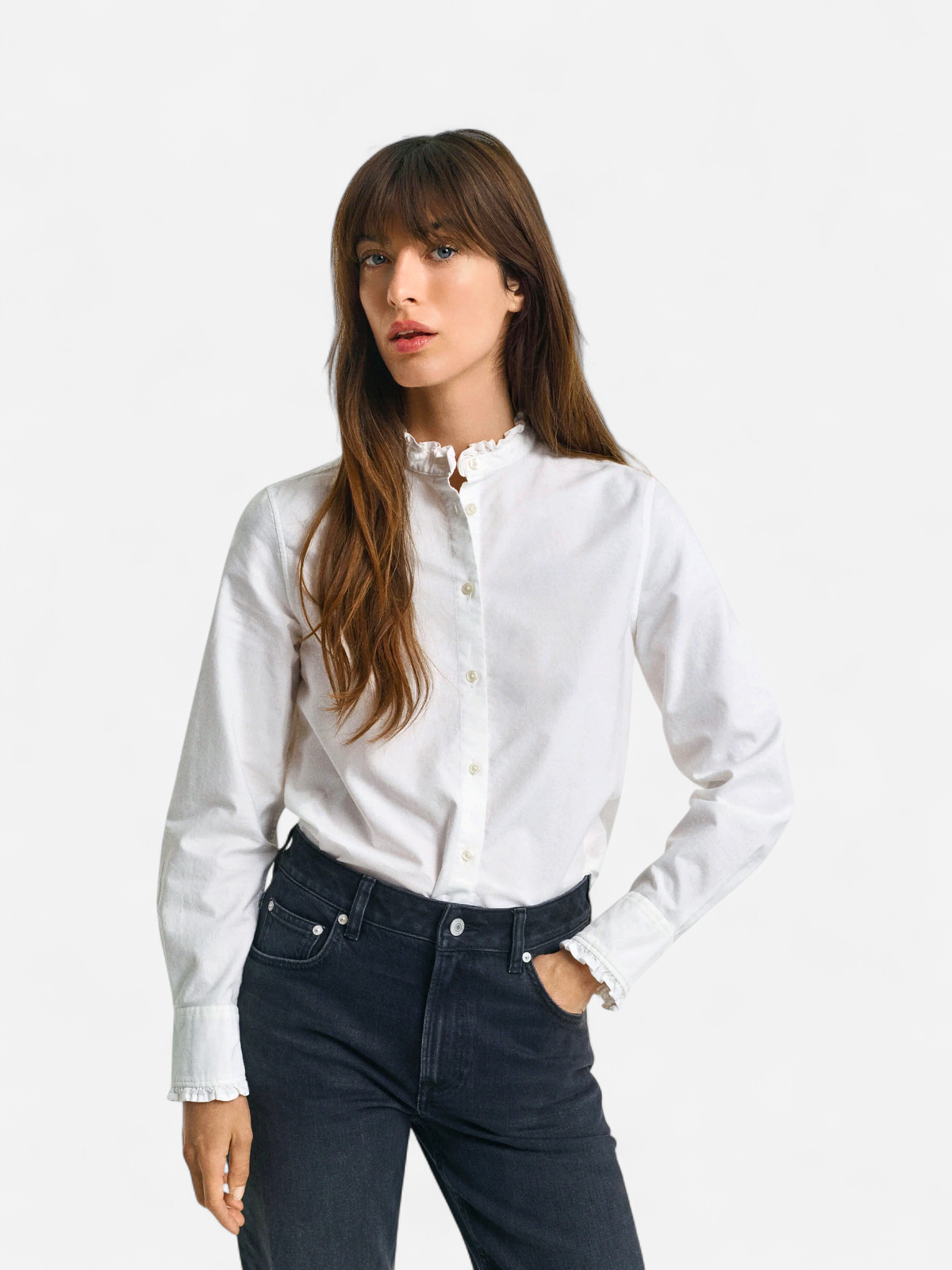Gant naisten paitapusero, REG CLASSIC OXFORD FRILL BLOUSE Valkoinen - Kekäle.fi
