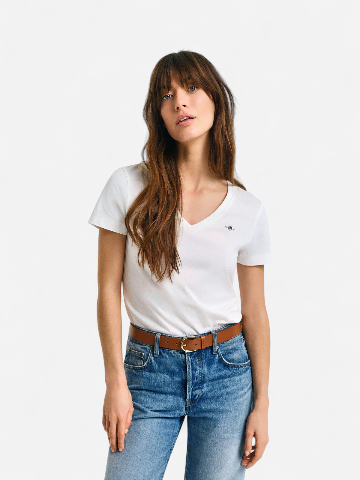 Gant naisten t-paita, REG SHIELD SS V-NECK T-SHIRT Valkoinen - Kekäle.fi