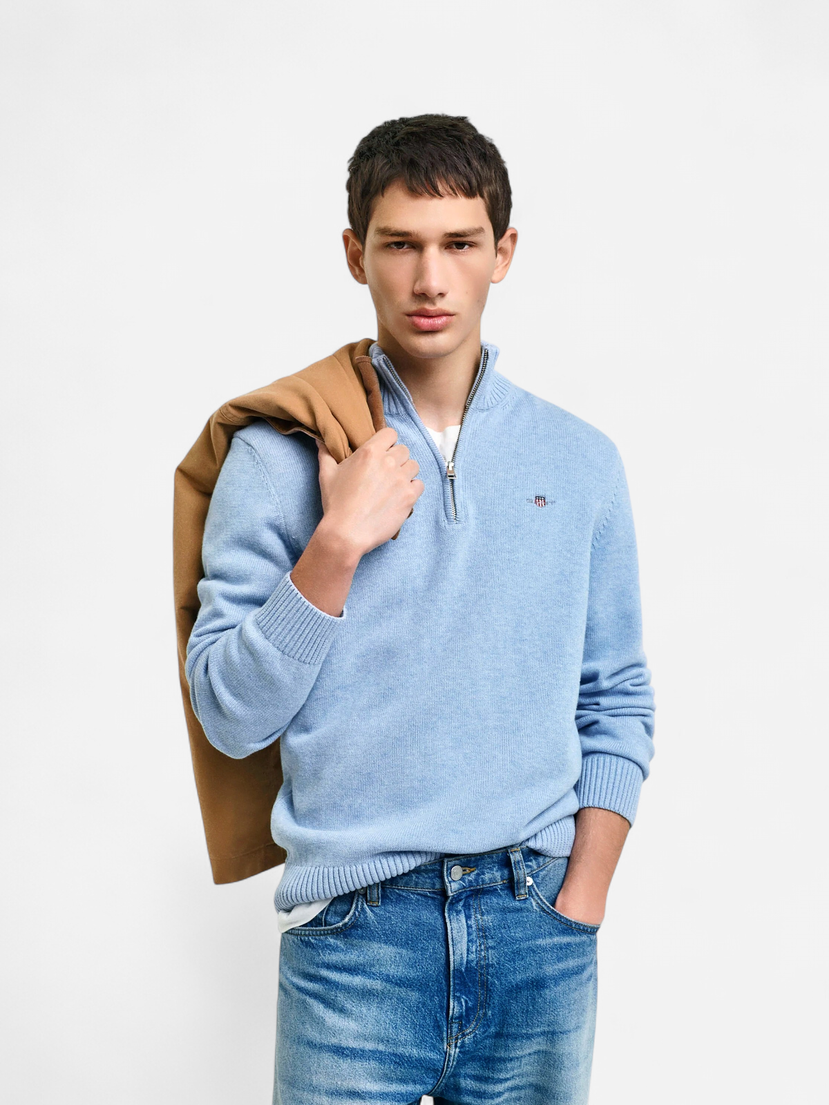 Gant neule, CASUAL COTTON HALF ZIP Vaaleansininen - Kekäle.fi