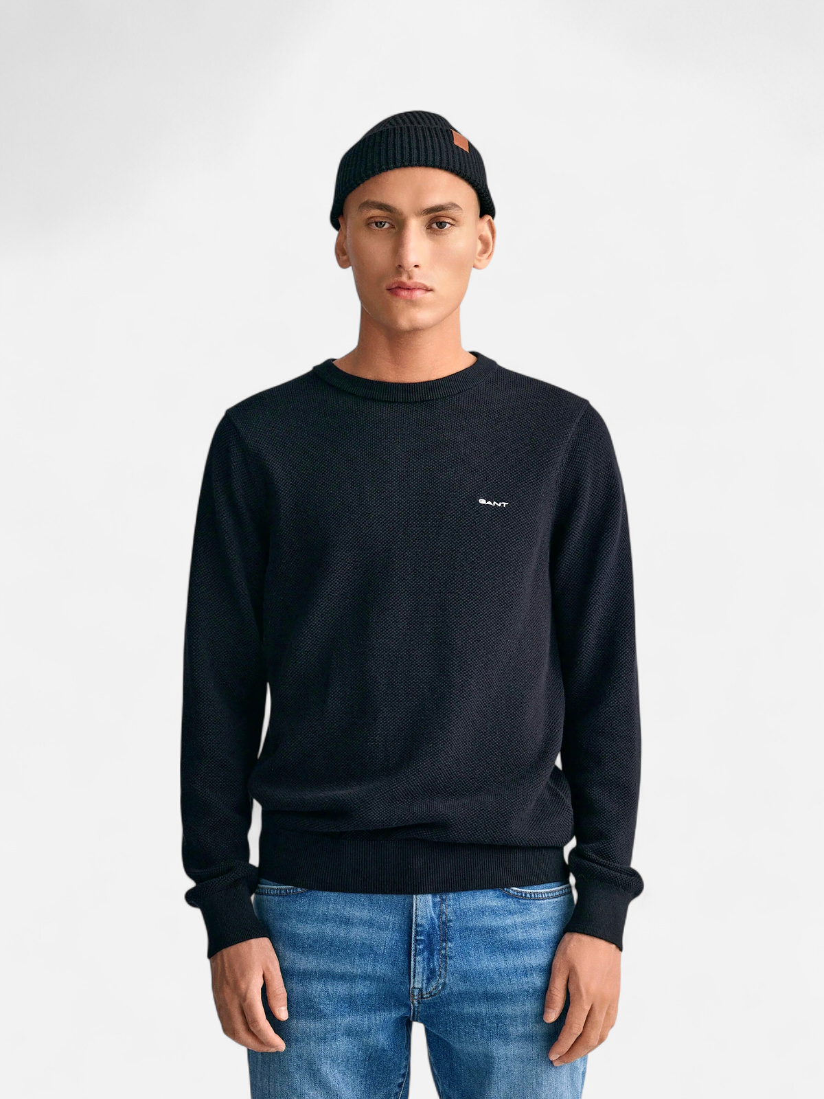 Gant neule, COTTON PIQUE C-NECK Musta - Kekäle.fi