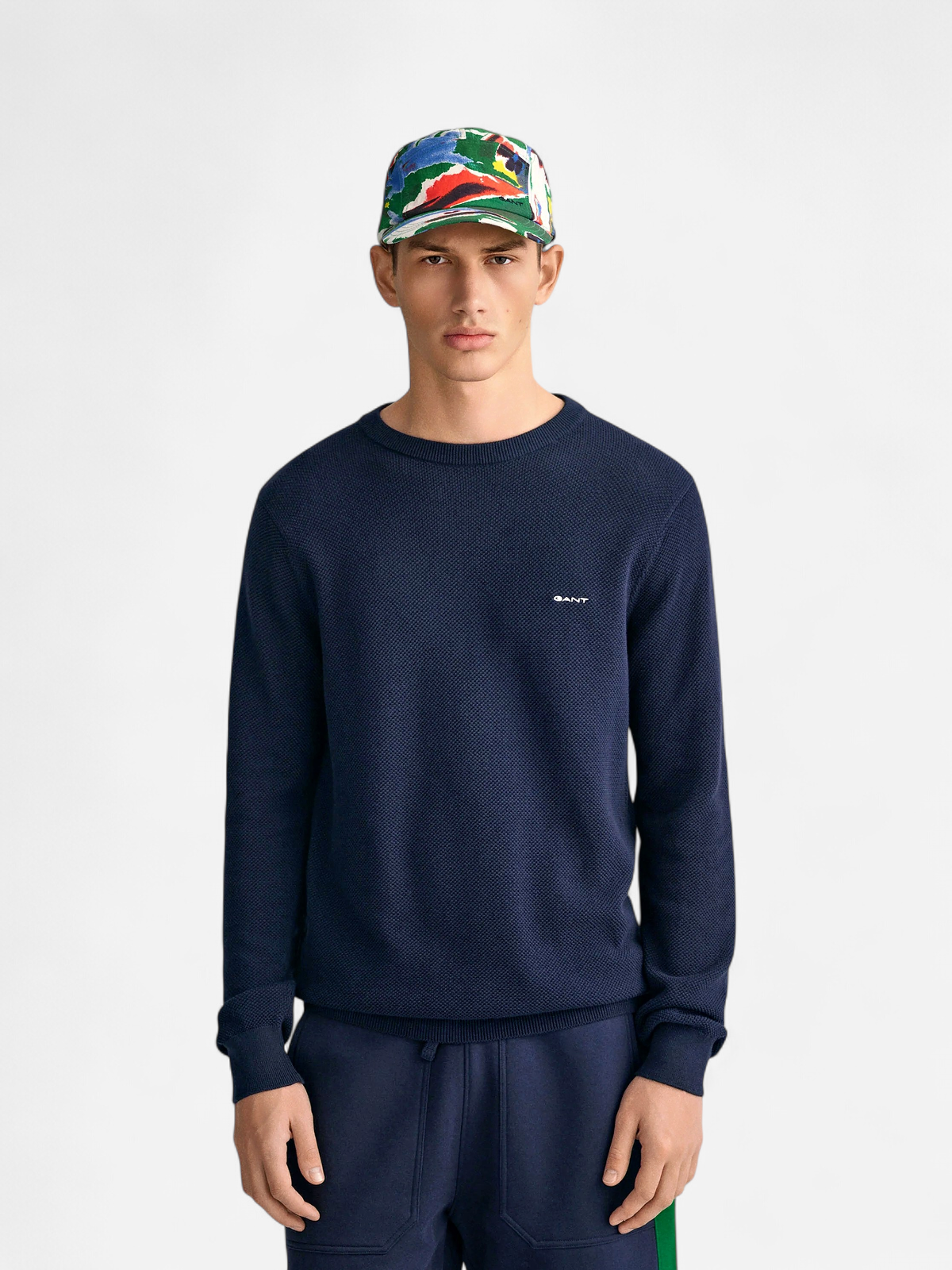 Gant neule, COTTON PIQUE C-NECK Tummansininen - Kekäle.fi