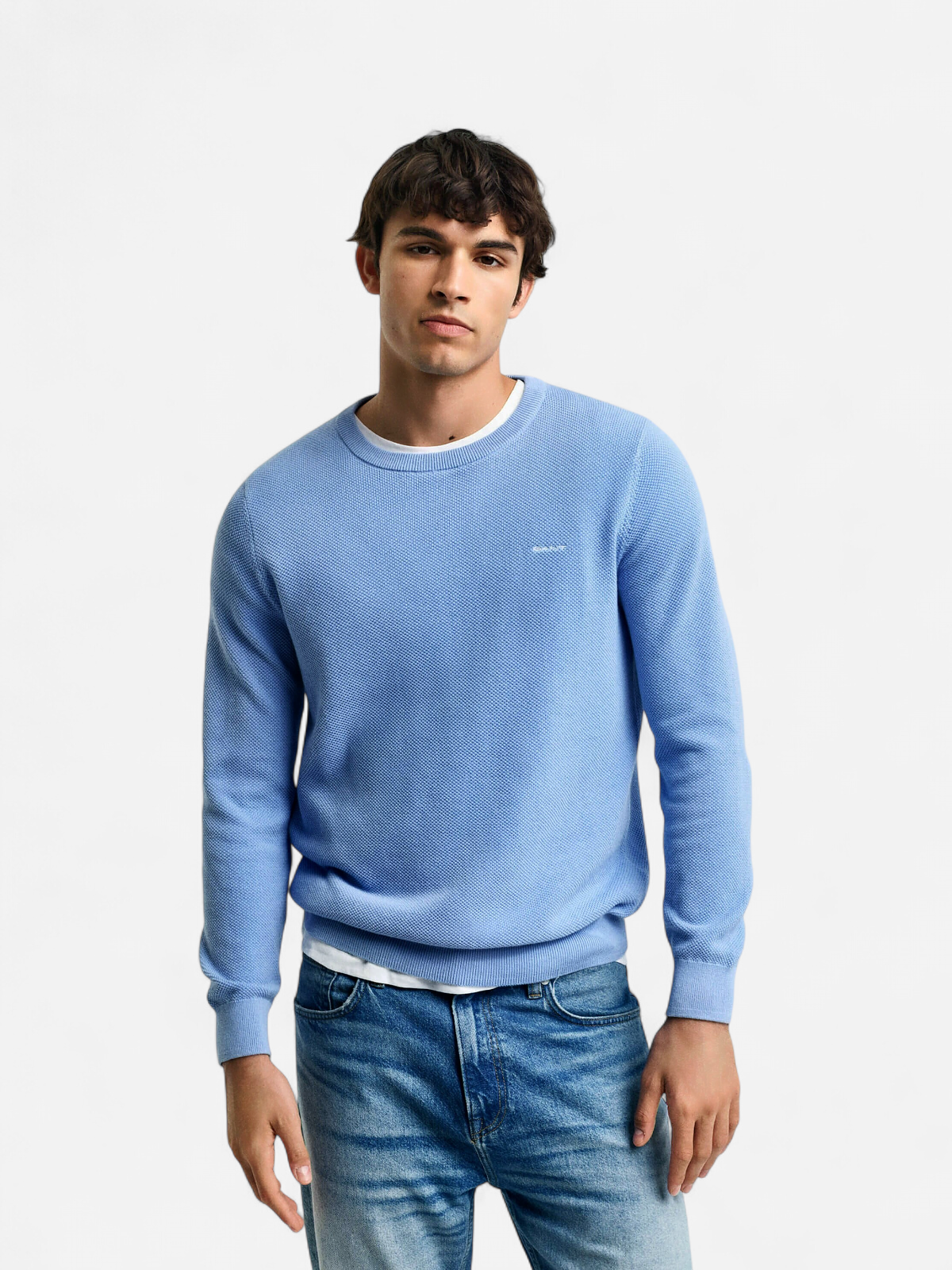 Gant neule, COTTON PIQUE C-NECK Vaaleansininen - Kekäle.fi