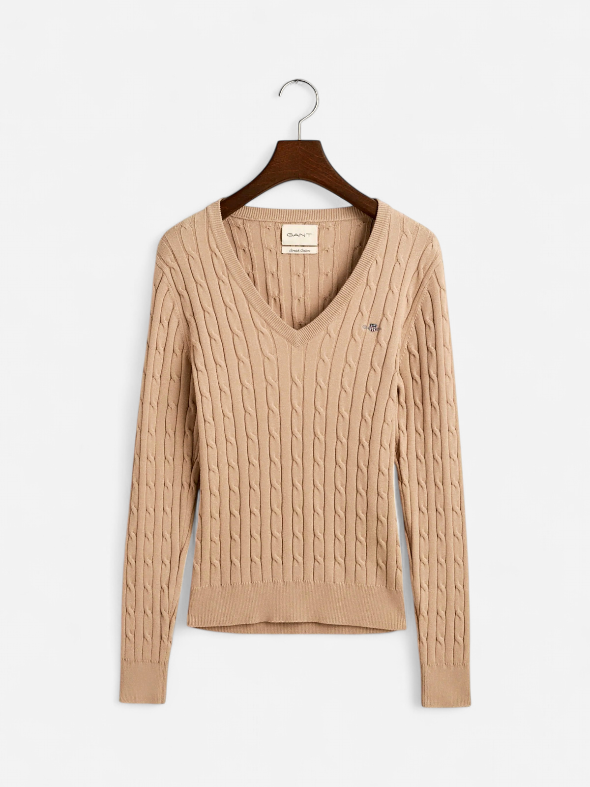 Gant neule,  STRETCH COTTON CABLE V-NECK Vaalea Beige - Kekäle.fi