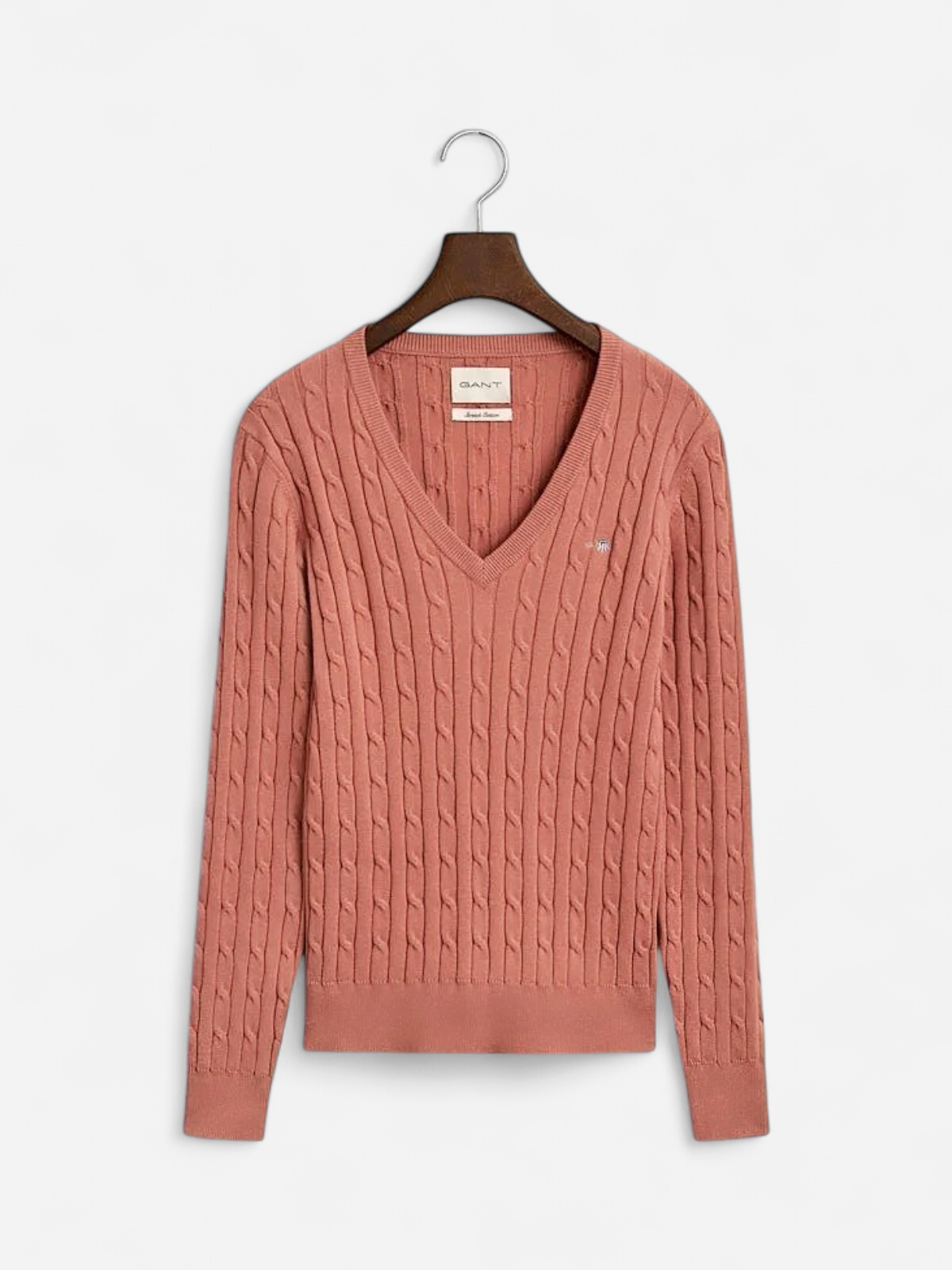 Gant neule,  STRETCH COTTON CABLE V-NECK Vaaleanpunainen - Kekäle.fi