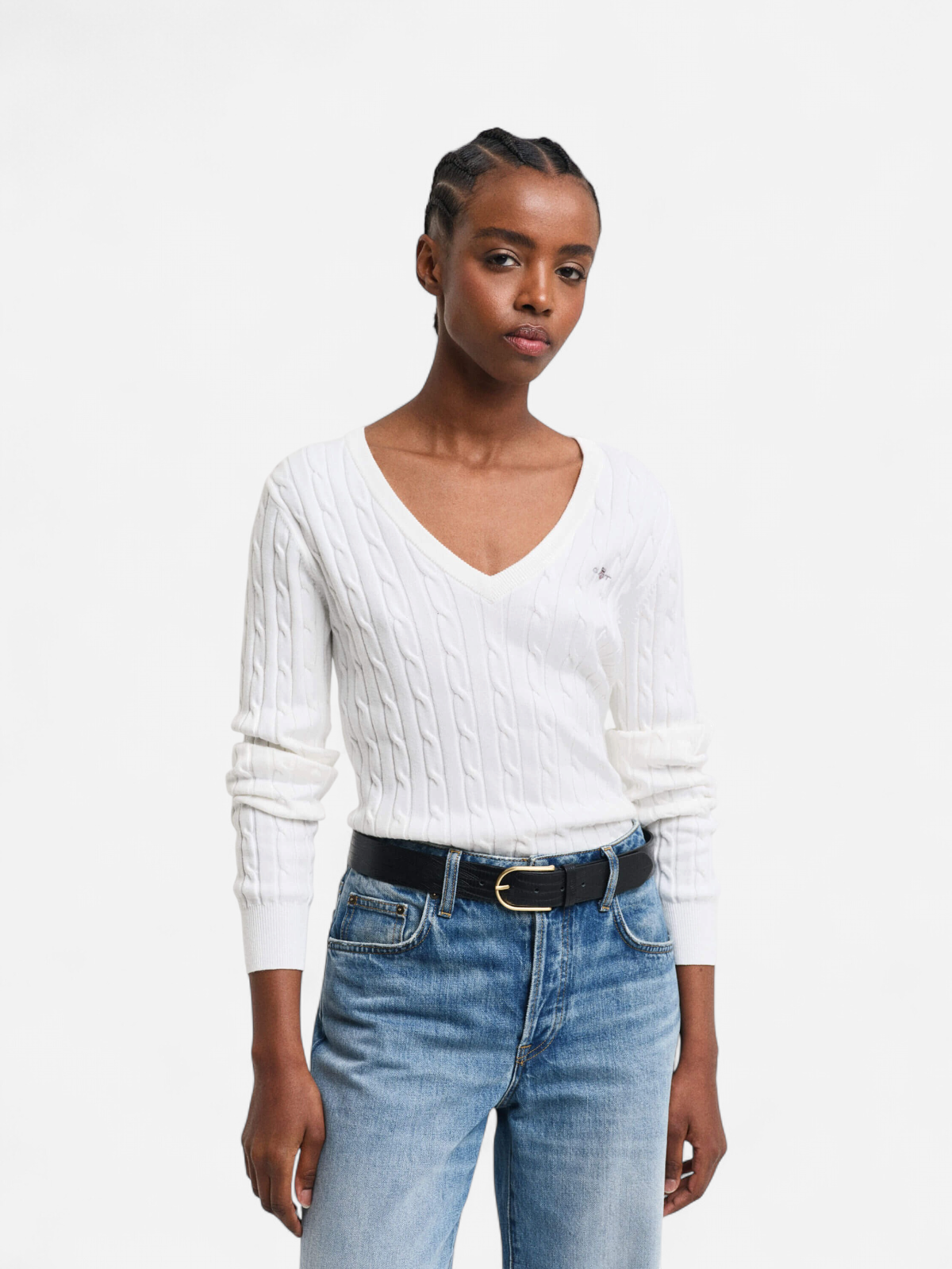 Gant neule,  STRETCH COTTON CABLE V-NECK Valkoinen - Kekäle.fi
