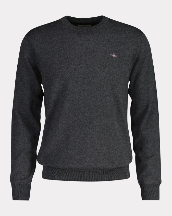 Gant miesten neulepusero CTN-WO C-Neck, tummanharmaa