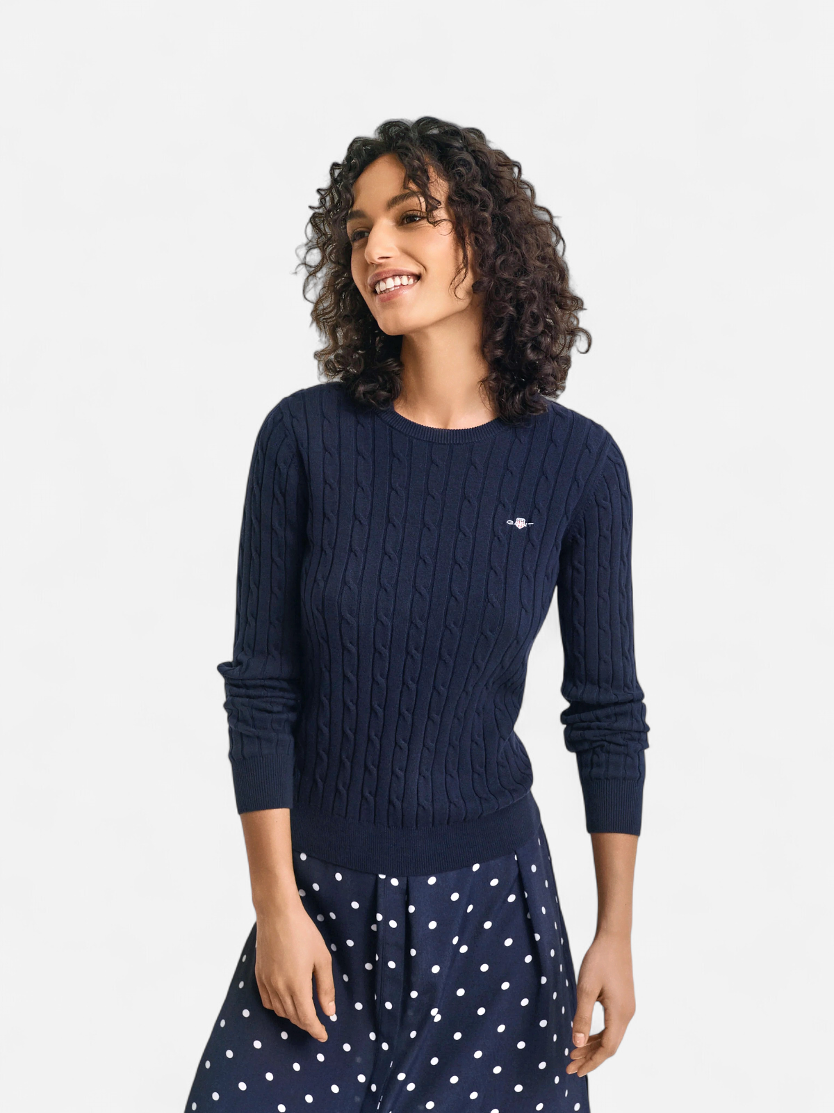 Gant neulepusero, STRECH COTTON CABLE C-NECK Tummansininen - Kekäle.fi