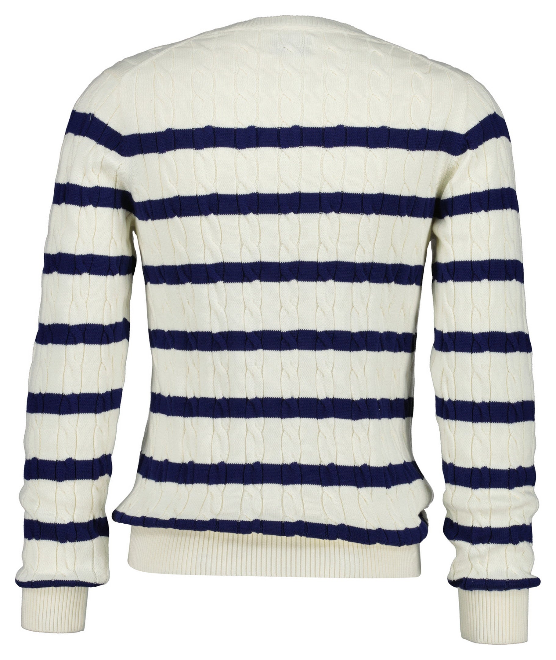 Gant miesten neulepusero Striped Cotton Cable C-Neck, luonnonvalkoinen