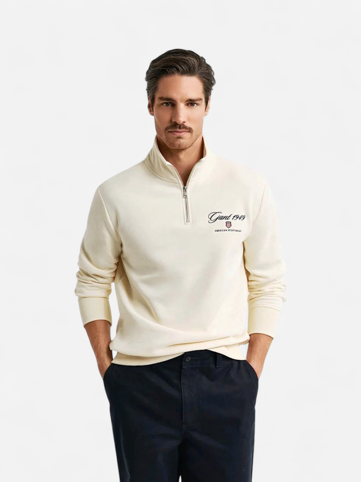 Gant Miesten Collegepusero Graphic Half Zip, Luonnonvalkoinen - Kekäle.fi