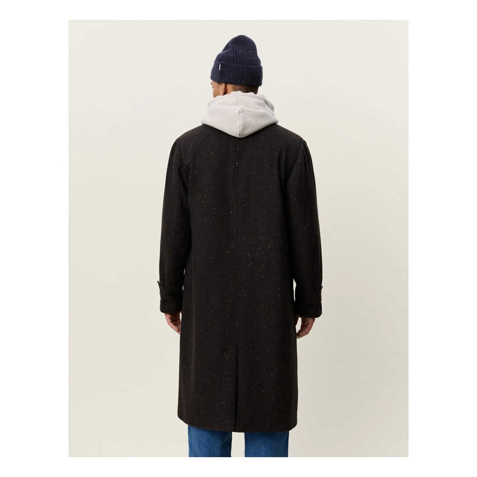 Les Deux miesten villakangastakki Herringbone Wool Coat, tummanruskea