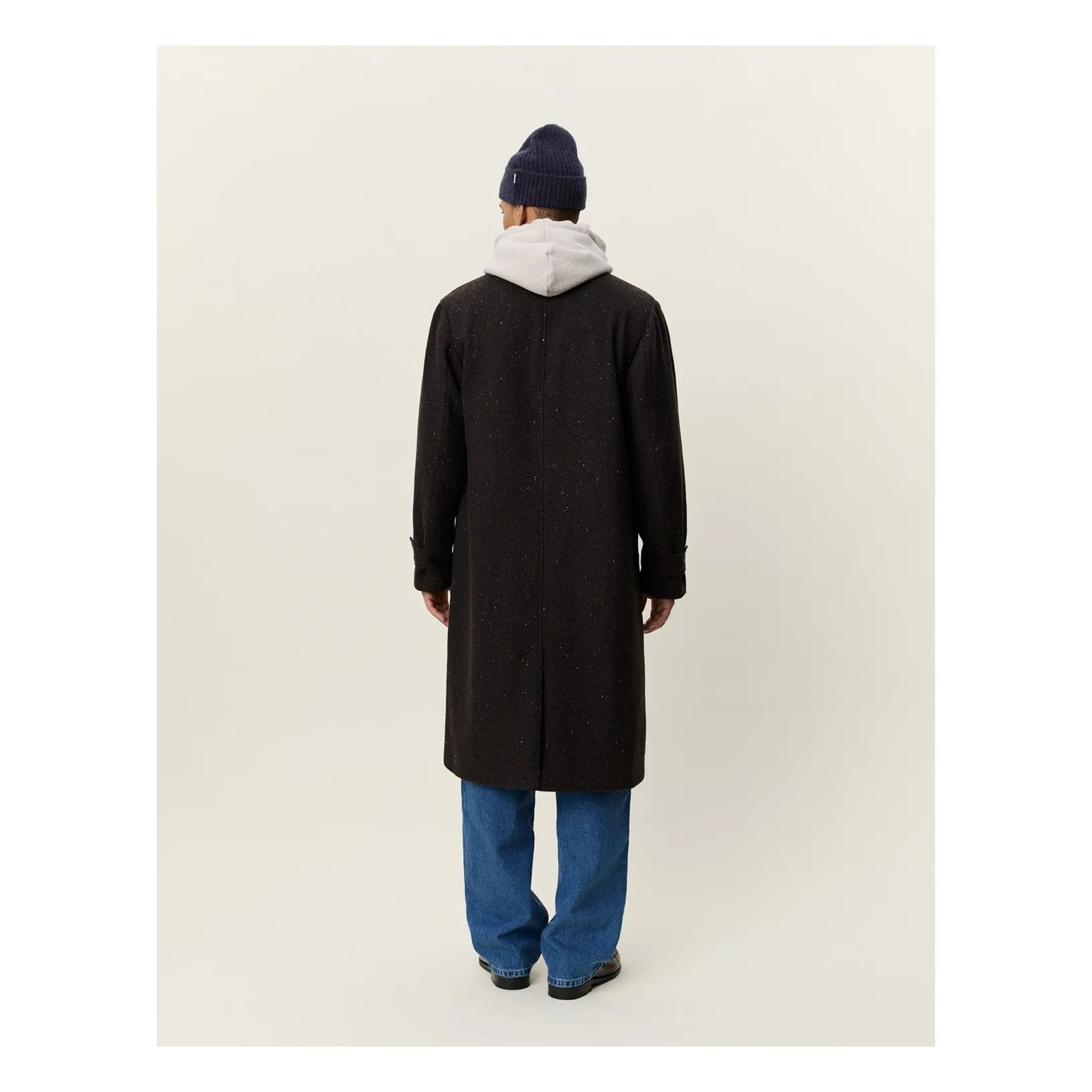 Les Deux miesten villakangastakki Herringbone Wool Coat, tummanruskea