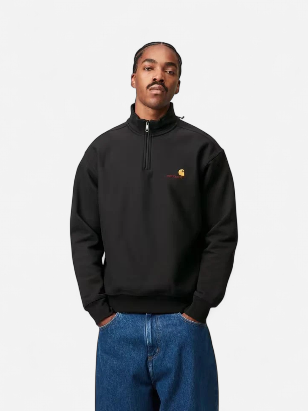 HALF ZIP AMERICAN SCRIPT SWEATSHIRT MUSTA - Kekäle.fi