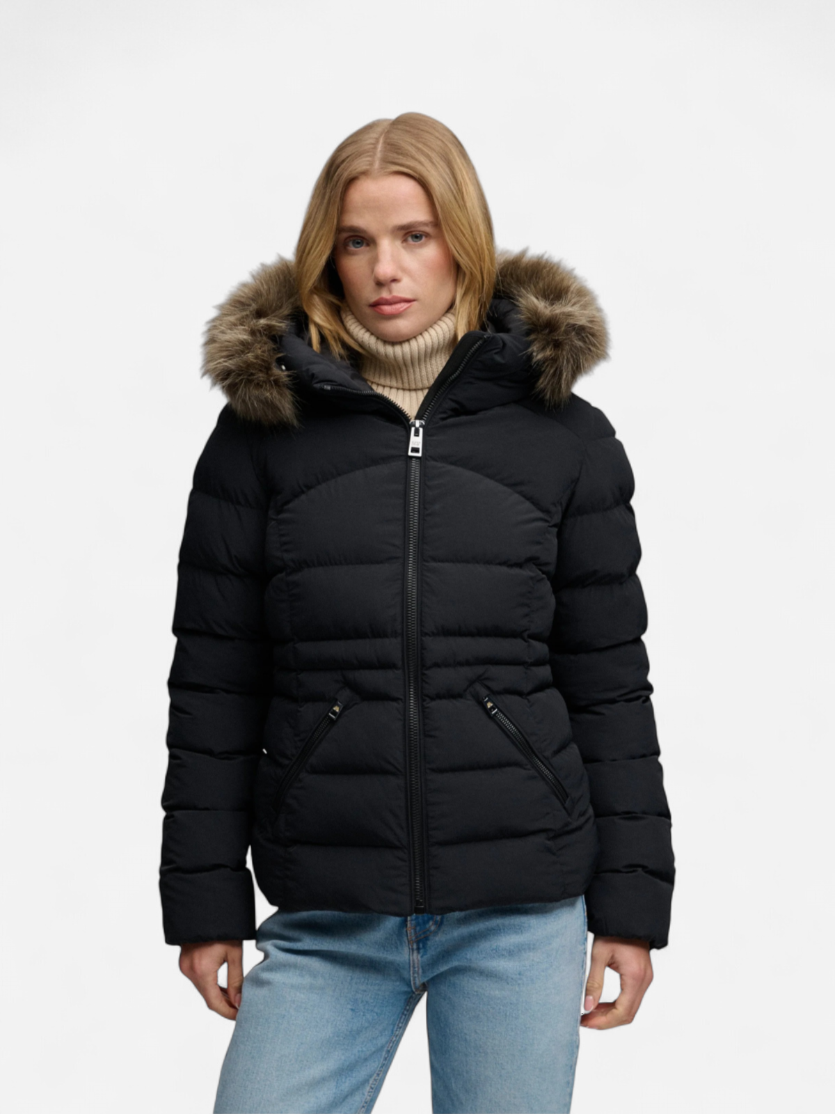 Hooded Faux Fur Fuji Padded Jacket MUSTA - Kekäle.fi