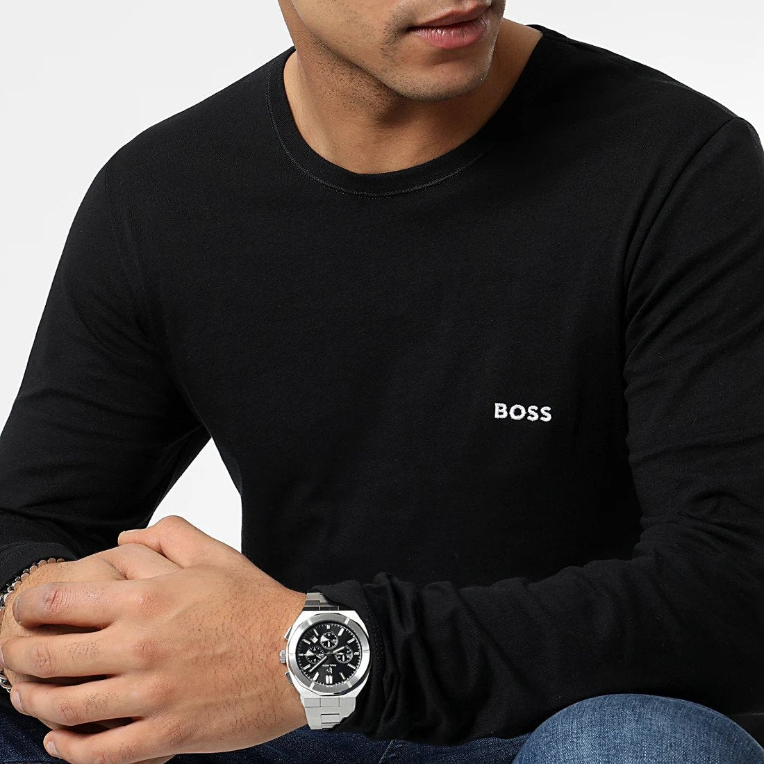 Hugo Boss miesten pitkähihainen paita, SHIRT RN CLASSIC Musta