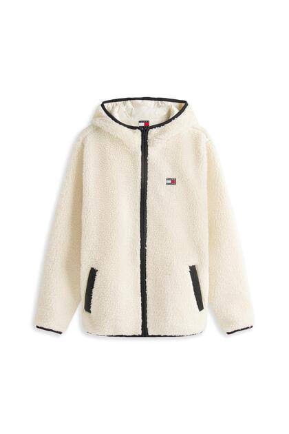 Tommy Jeans miesten fleecetakki Badge Teddy Zip-Thru Hoody, kerma
