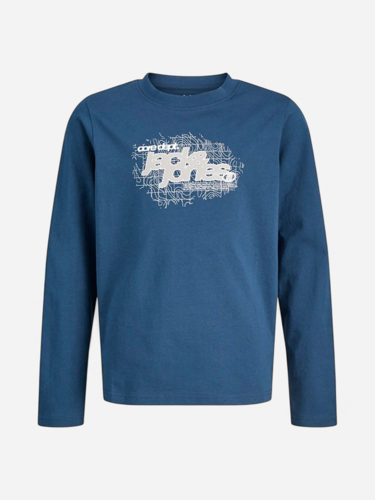 Jack and Jones Junior lasten pitkähihaiset paidat Jcogrid Branding Tee, petroolinsininen - Kekäle.fi