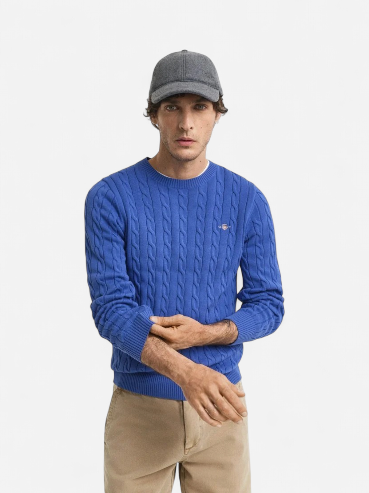 Gant miesten neulepusero Cotton Cable C-Neck, keskisininen - Kekäle.fi
