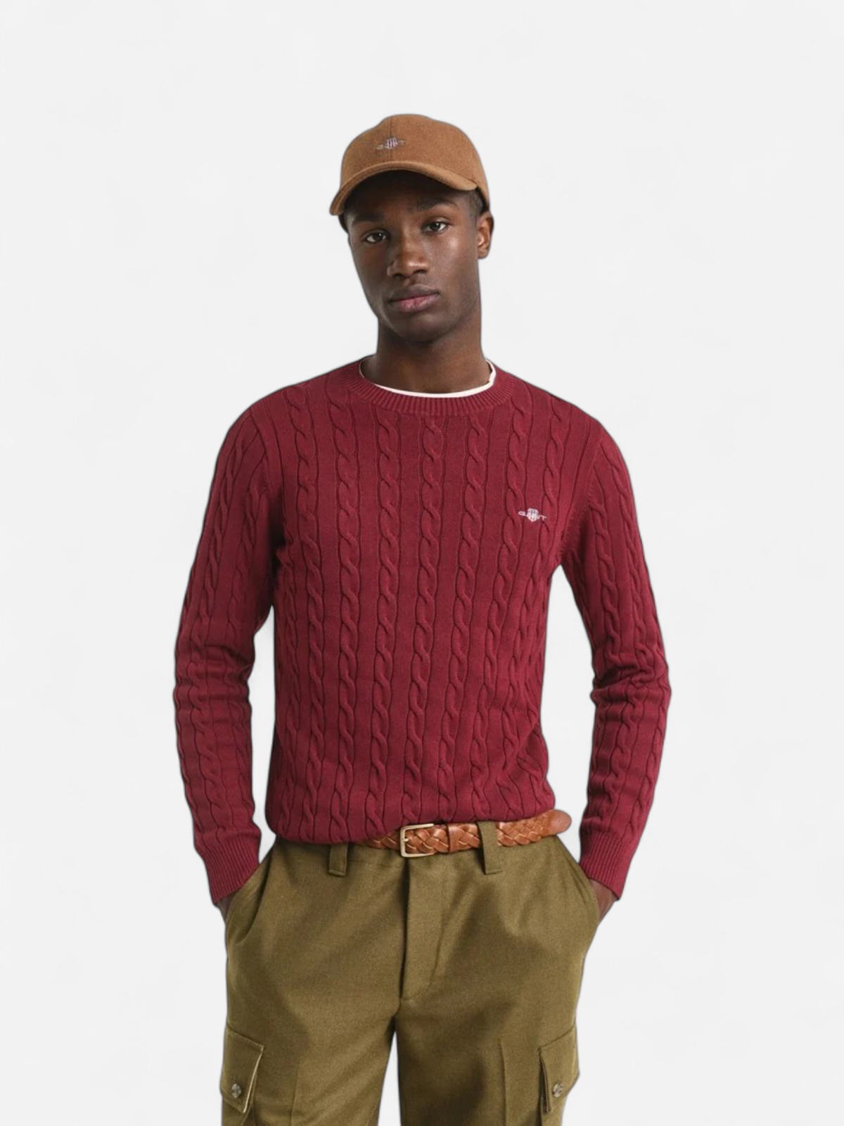 Gant miesten neulepusero Cotton Cable C-Neck, tumma luumunpunainen - Kekäle.fi