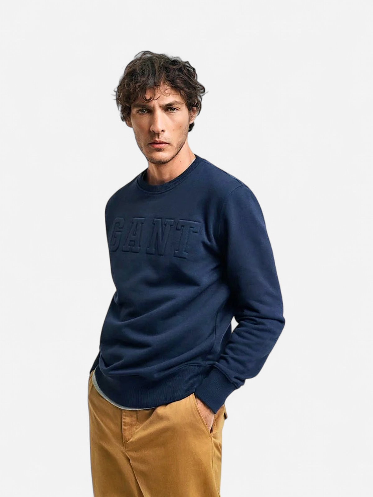 Gant miesten collegepusero, K EMBOSSED C-NECK SWEAT TUMMANSININEN - Kekäle.fi