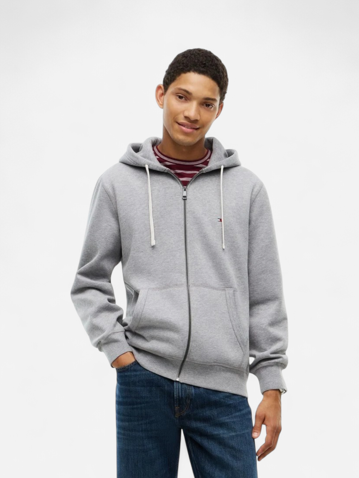 Tommy Hilfiger miesten collegetakki Essential Fleece Zip Through, Medium Grey Heather - Kekäle.fi