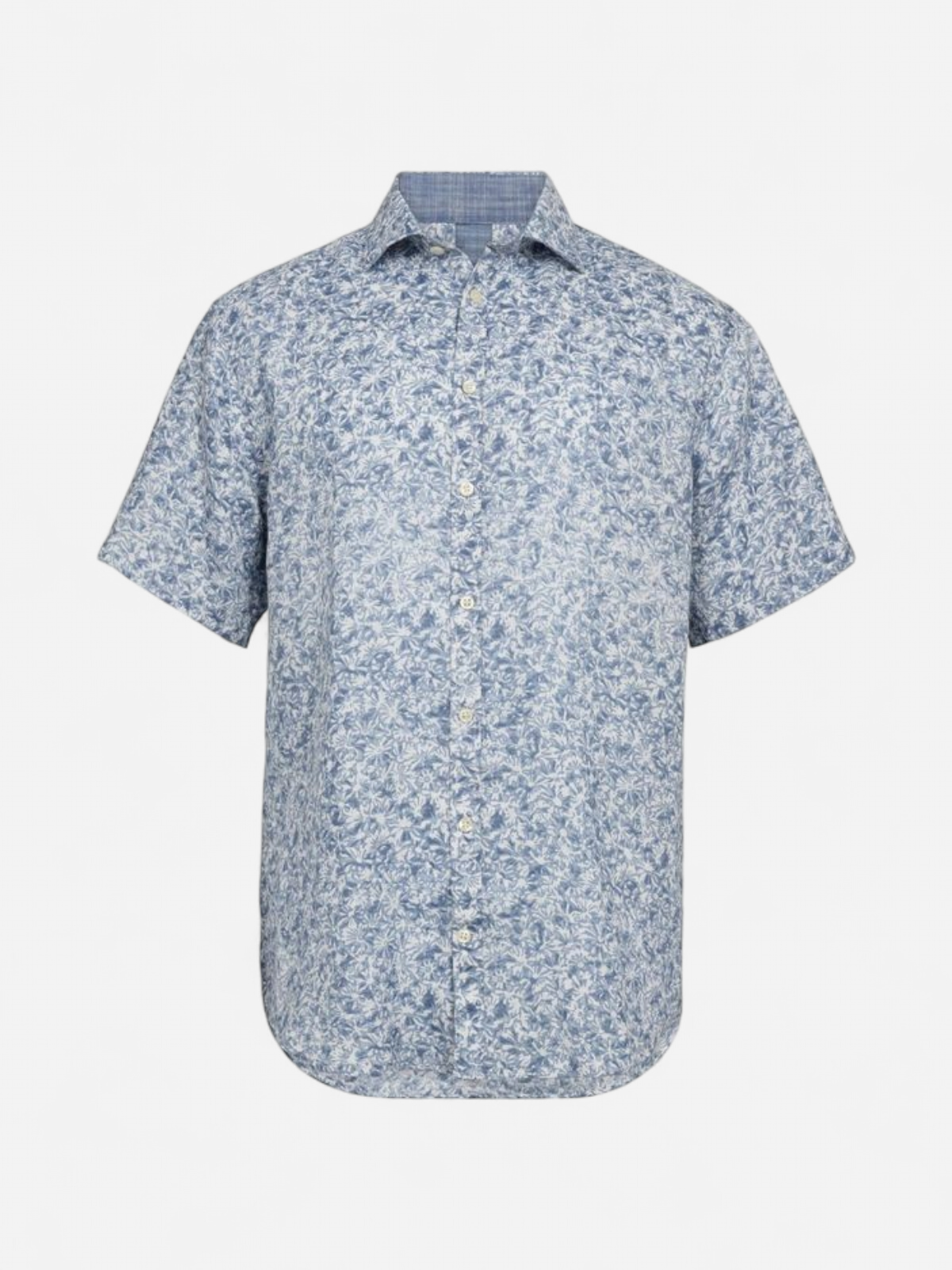 Gino Marcello miesten lyhythihainenkauluspaita Linen Cotton Printed SS Shirt, sininen - Kekäle.fi