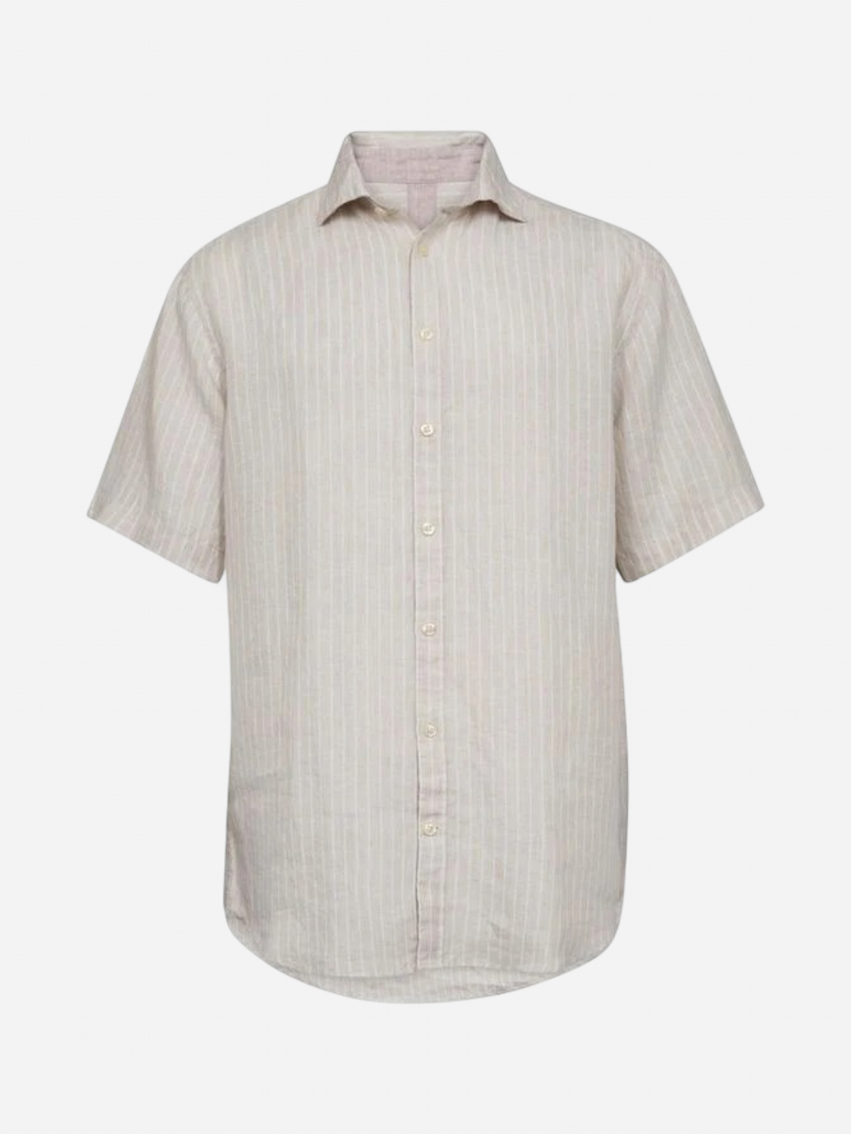 Gino Marcello miesten lyhythihainen kauluspaita Linen Cotton Striped SS Shirt, raidallinen beige - Kekäle.fi