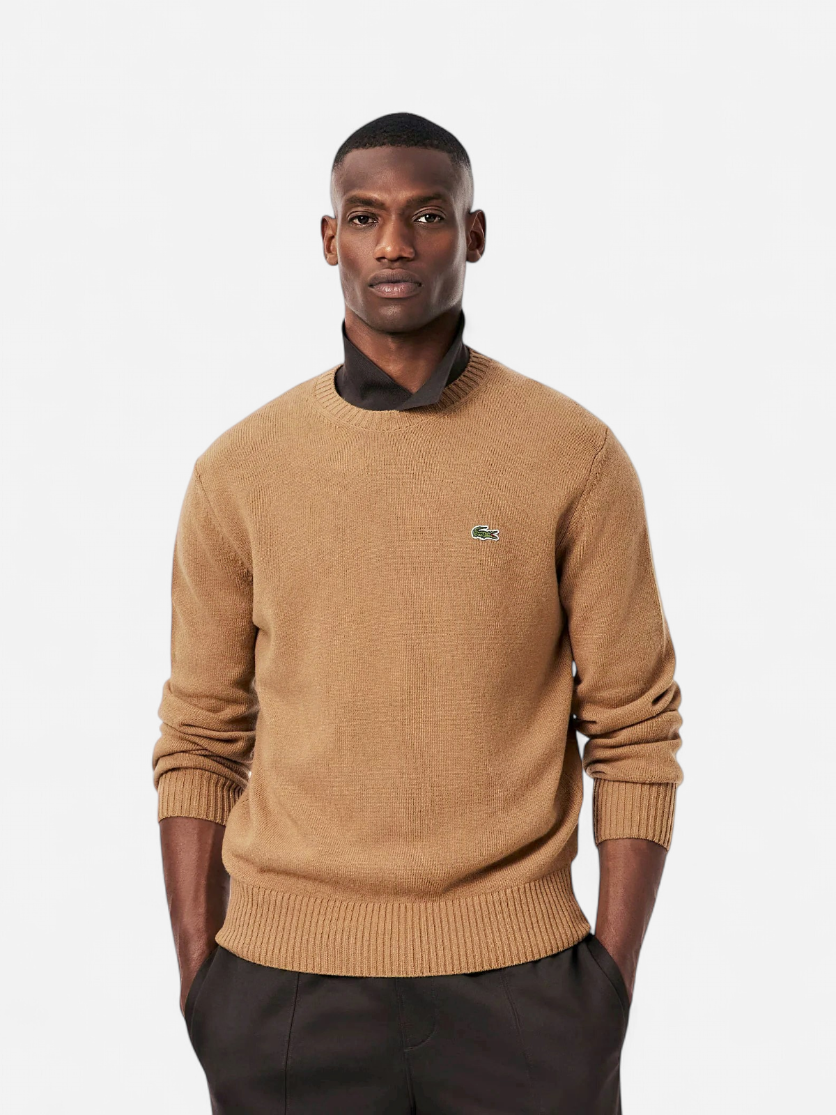 Lacoste miesten neulepusero K MONOCHROME CARDED WOOL NECK SWEATER, kameli - Kekäle.fi