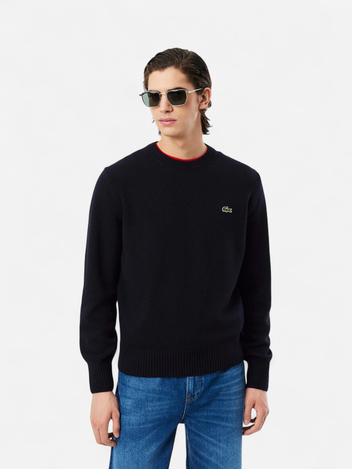 Lacoste miesten neulepusero K MONOCHROME CARDED WOOL NECK SWEATER, tummansininen - Kekäle.fi