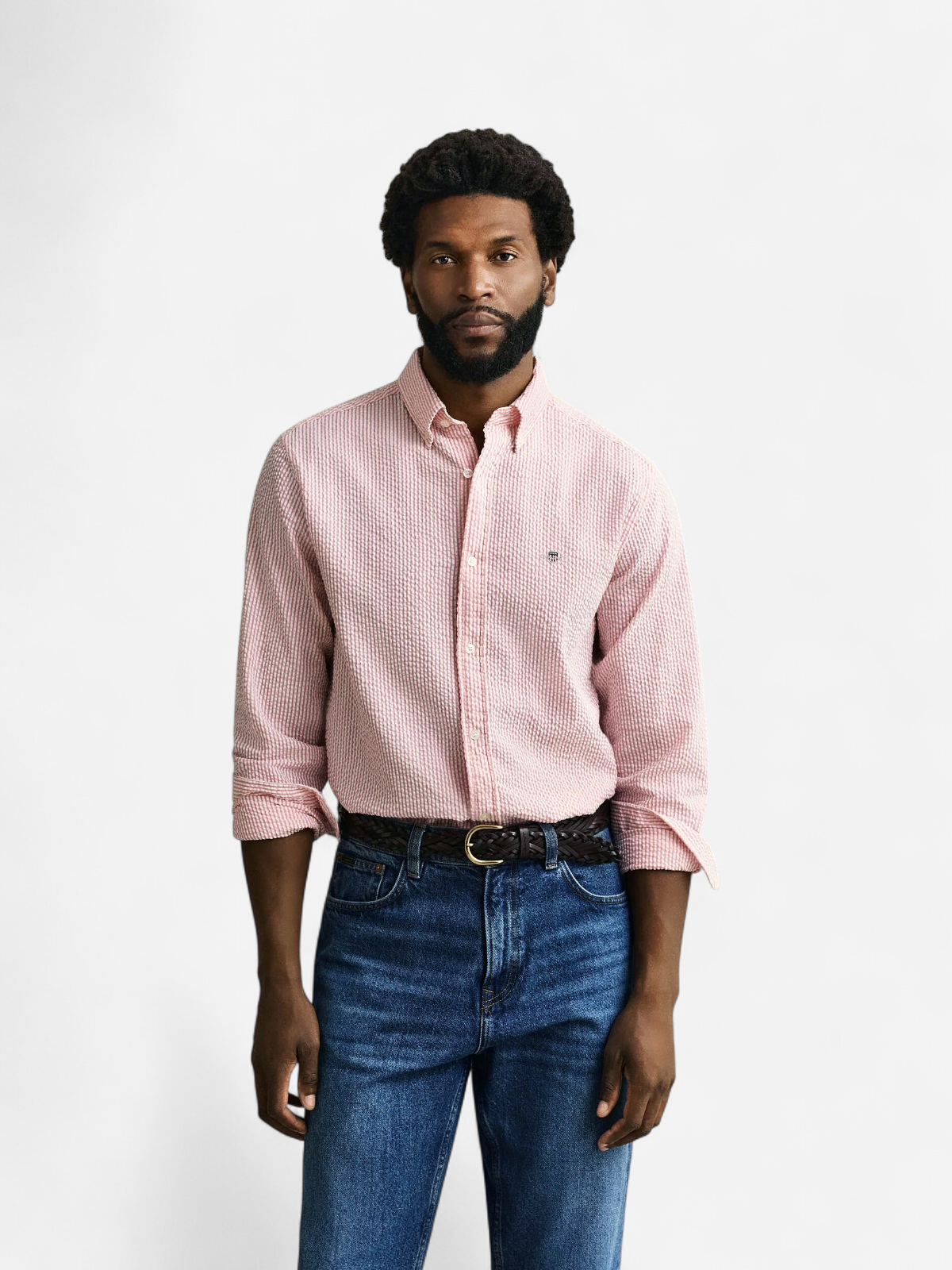 K REG SEERSUCKER STRIPE SHIRT RAIDALLINEN PUNAINEN - Kekäle.fi