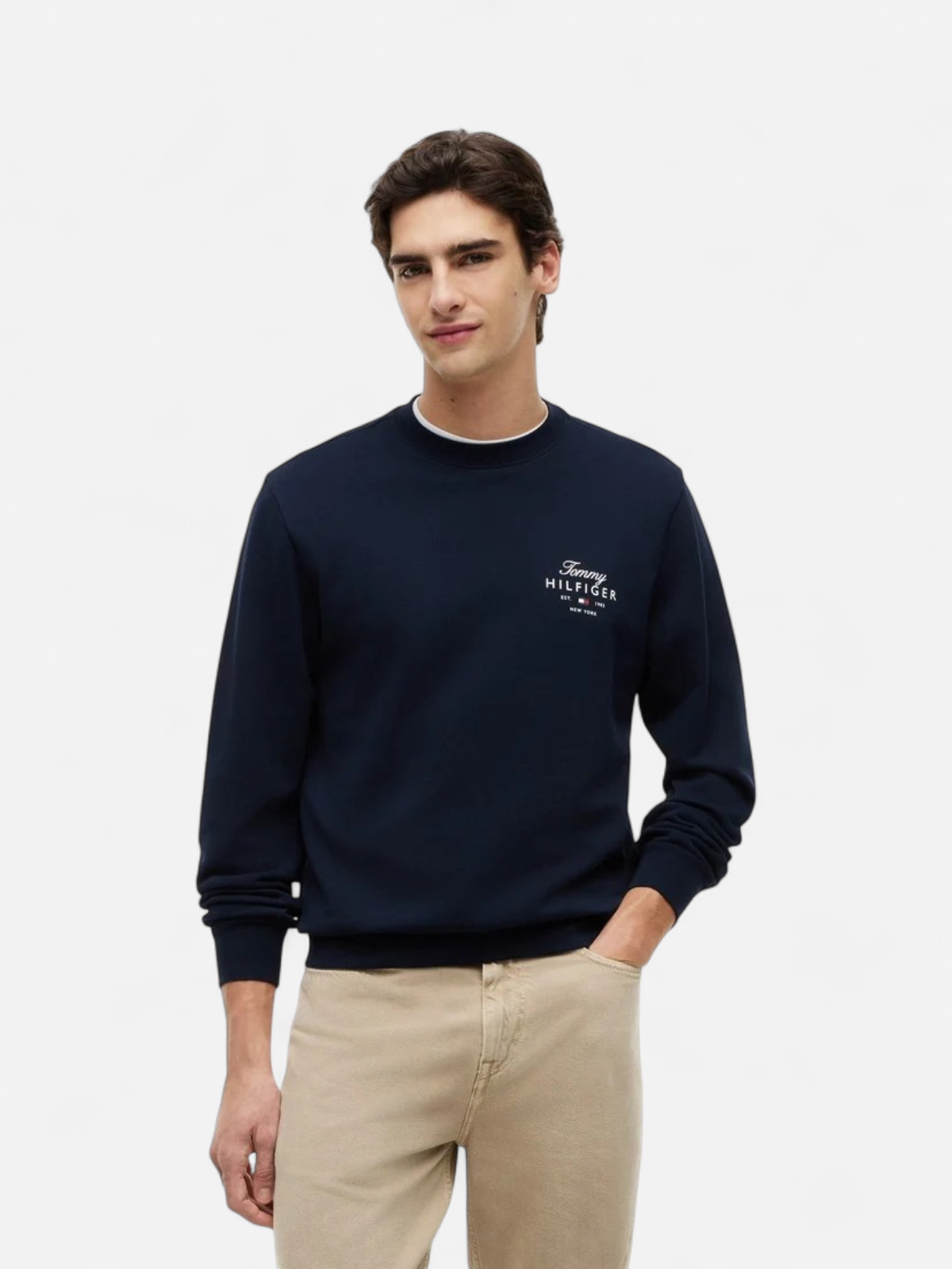 Tommy Hilfiger miesten collegepaita Script Stack Sweatshirt, tummansininen - Kekäle.fi