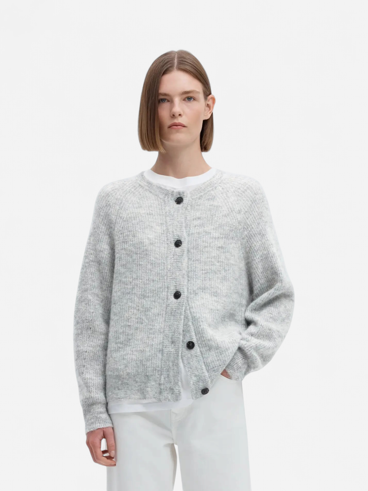 Selected Women naisten neuletakki Lulu Knit Short Cardigan, vaaleanharmaa meleerattu - Kekäle.fi