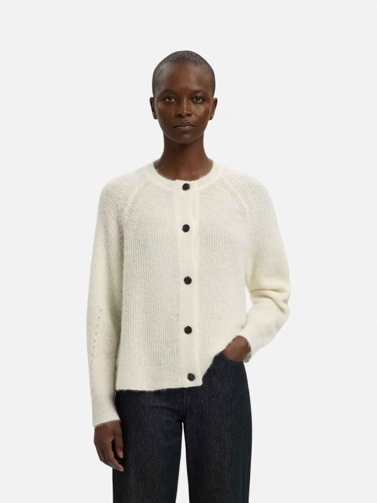 Selected Women naisten neuletakki Wool Blend Cardigan, Snow White - Kekäle.fi