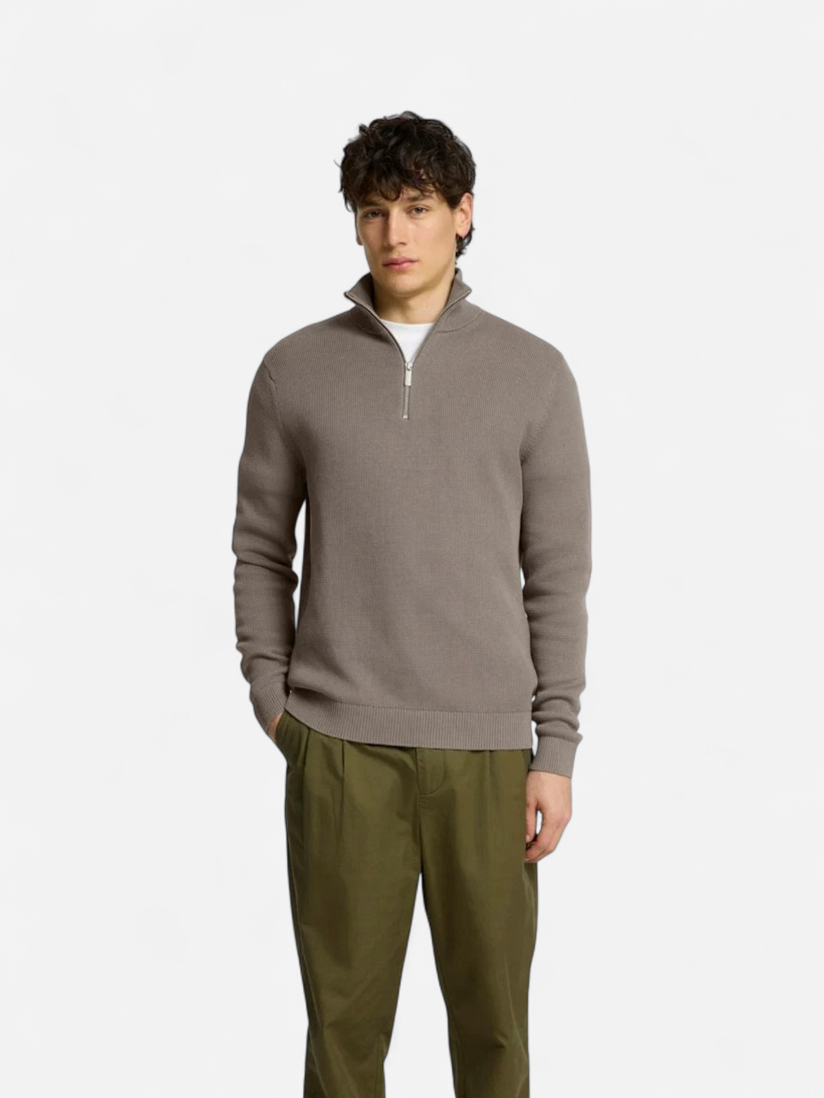 Selected Miesten Neulepusero DANE LS KNIT STRUCTURE HALF ZIP, Morel - Kekäle.fi